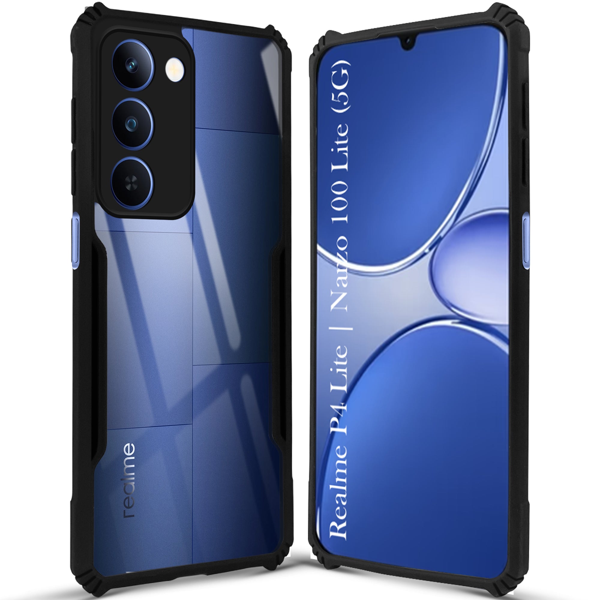 For Realme P4 Lite 5G | Realme Narzo 100 Lite 5G Back Cover Case Hybrid (Shockproof with Polycarbonate Clear Panel | Professional Black)