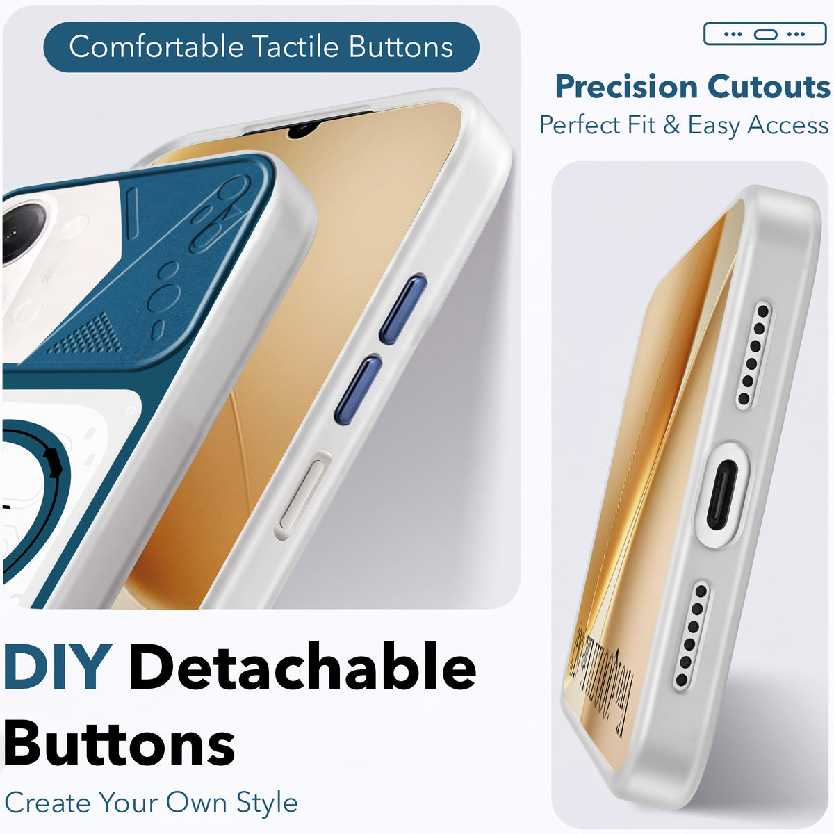 For Vivo iQOO Z11 Lite Metallic Back Cover Case (Metallic Camera Protection & Buttons | Translucent Milky Shade | Hard Polycarbonate)