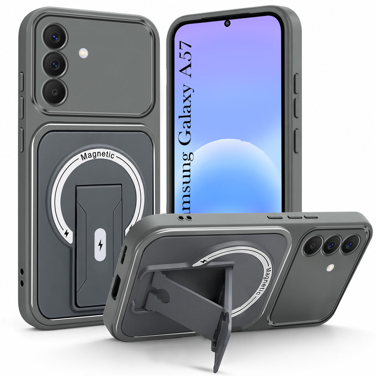 For Samsung Galaxy A57 5G Back Case Cover Metallic (Hybrid Armor Kickstand | MagSafe Compatible | Camera Protection Shockproof)
