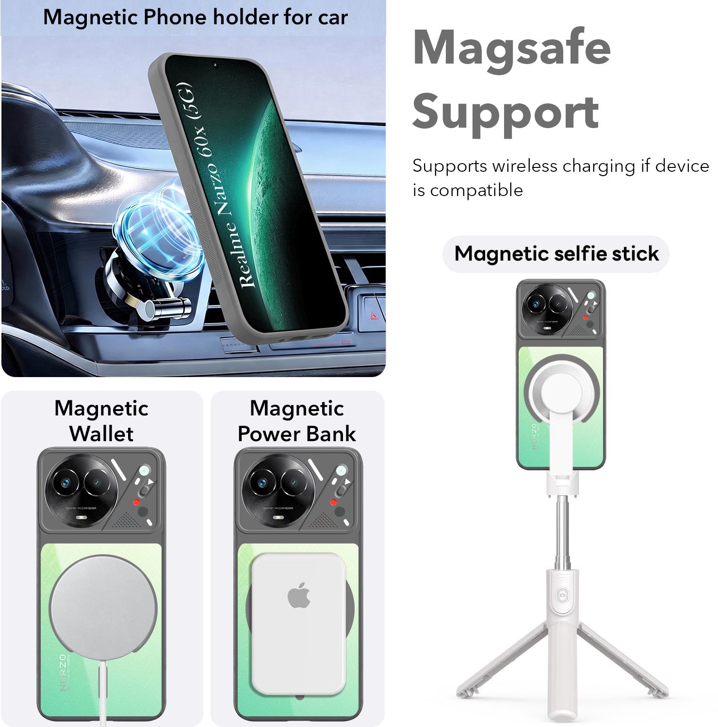 For Realme Narzo 60x Back Cover Case Lifetime Anti-Yellow Clear (Camera Protection | Side Grip | Wireless MagSafe Compatible)