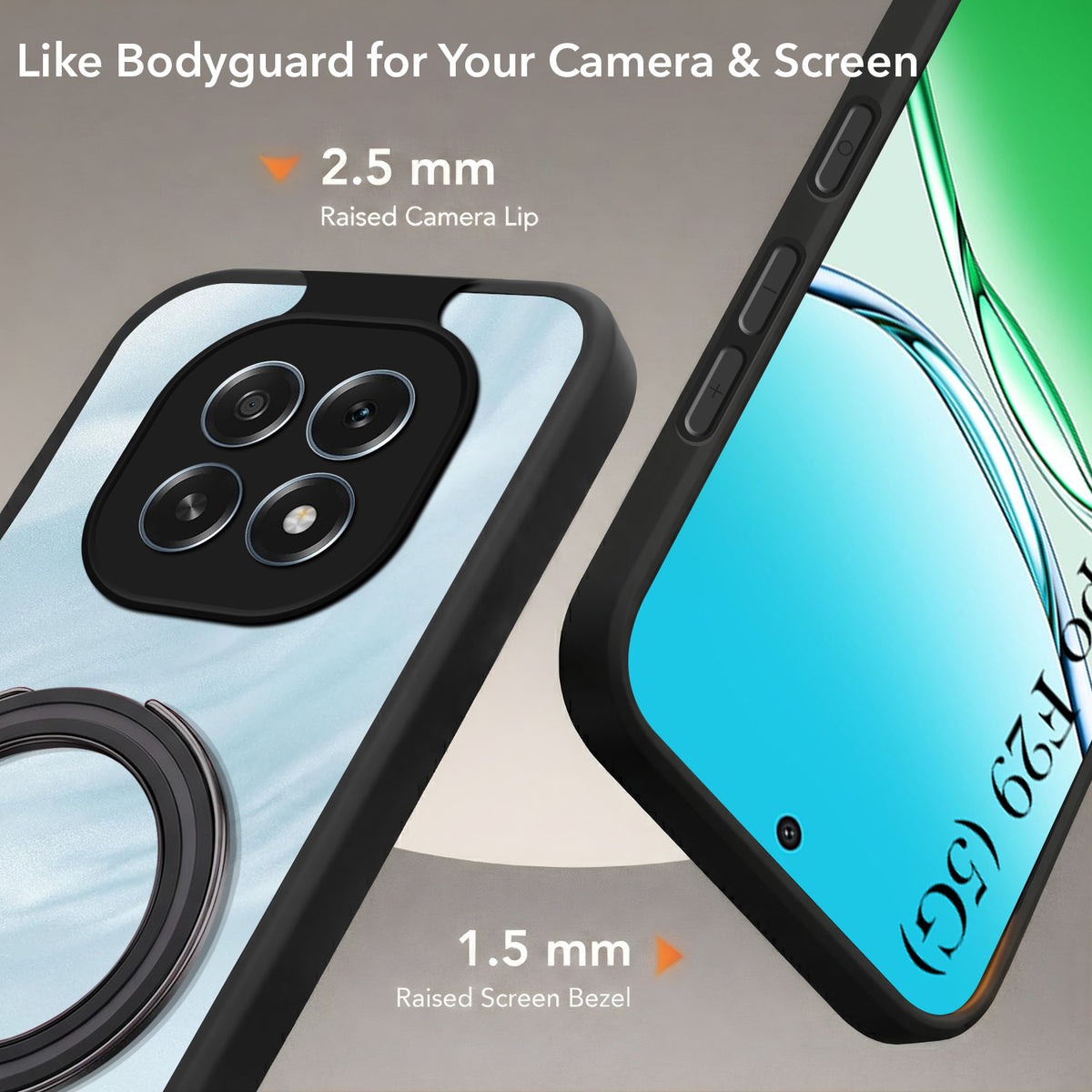 For Oppo F29 Back Cover Case (Kick Stand Ring Holder | Life time Anti Yellow | Camera Protection)