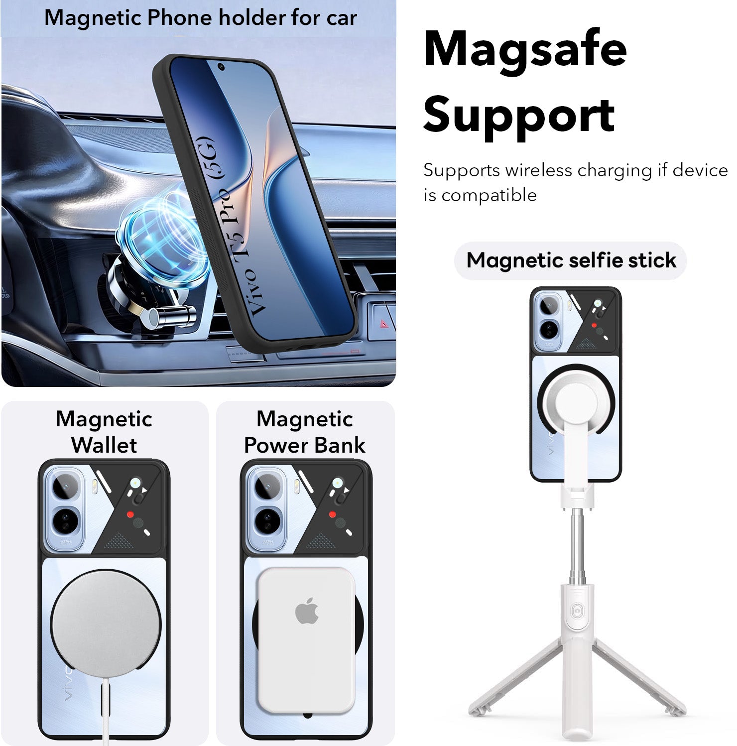 For Vivo T5 Pro 5G Back Cover Case Lifetime Anti-Yellow Clear (Camera Protection | Side Grip | Wireless MagSafe Compatible)