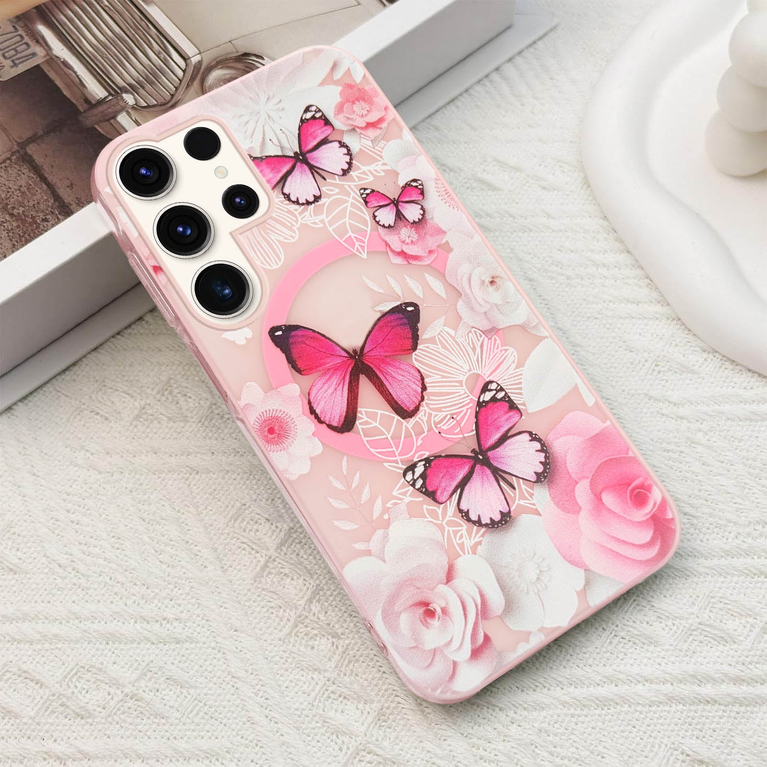 For Samsung Galaxy S23 Ultra Back Cover Case (Cute Floral Design | Flower Print for Girls | MagSafe Compatible Wireless Charging)