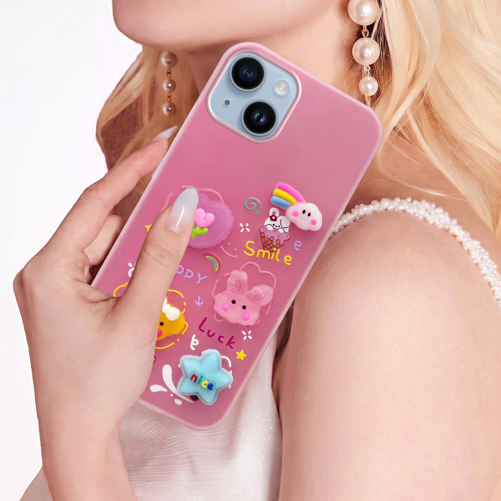 For Apple iPhone 14 Back Cover Case (Cute 3D cartoon charms design | Slim Aesthetic Case for Girls | Camera Protection | Hard Unbreakable)