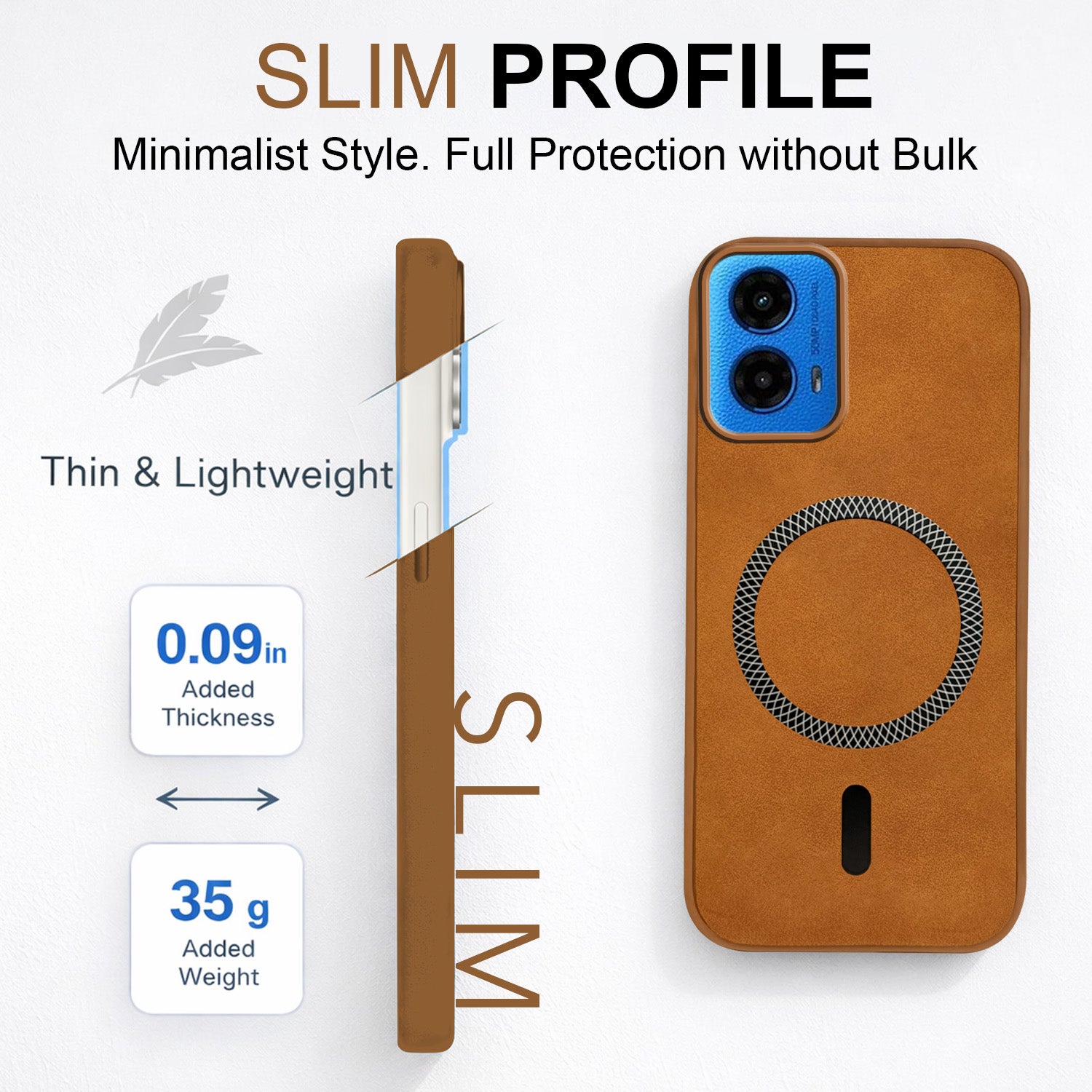 For Motorola Moto G45 Back Cover Case Leather Finish (MagSafe Compatible Wireless Charging | Soft Touch | Camera Bump Protection)