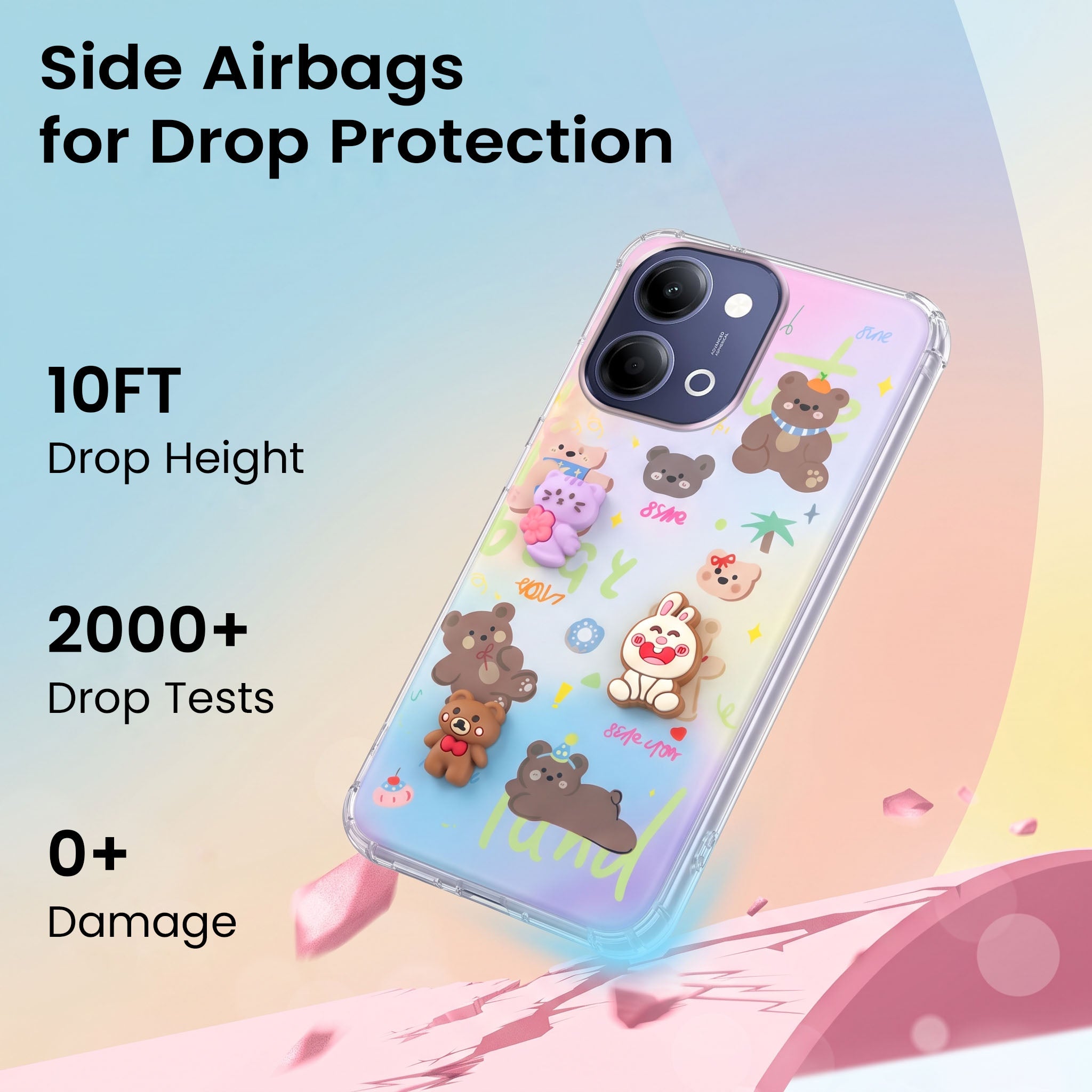 For Vivo Y11 | Vivo Y21 5G Back Cover Case (3D Cute Cartoons | Hard Back Side Soft | Matte Premium Finish | HD Printing)