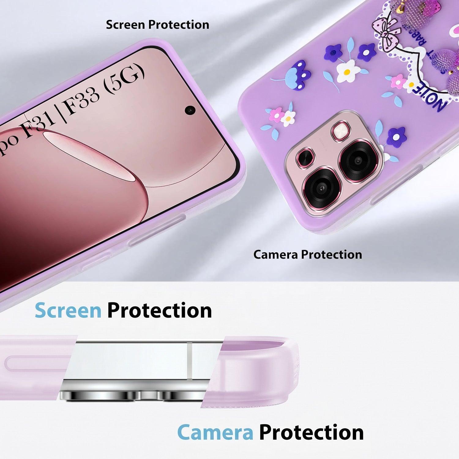 For Oppo F31 5G | Oppo F33 5G Back Cover Case (3D Cute Heart Strap Holder | Camera Protection | Designer Girls Print)