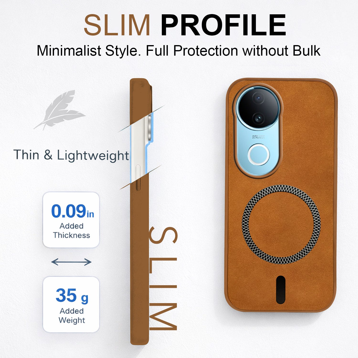 For Vivo iQOO Z10R Back Cover Case Leather Finish (MagSafe Compatible Wireless Charging | Soft Touch | Camera Bump Protection)