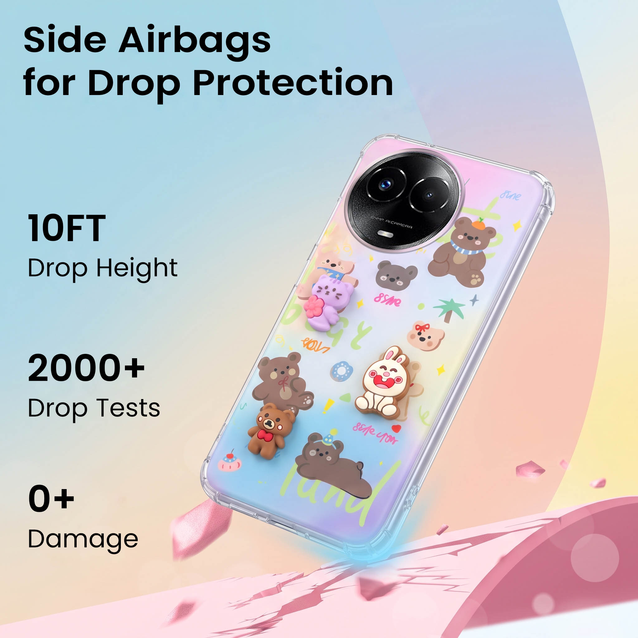 For Realme 11 5G | Realme 11x 5G Back Cover Case (3D Cute Cartoons | Hard Back Side Soft | Matte Premium Finish | HD Printing)