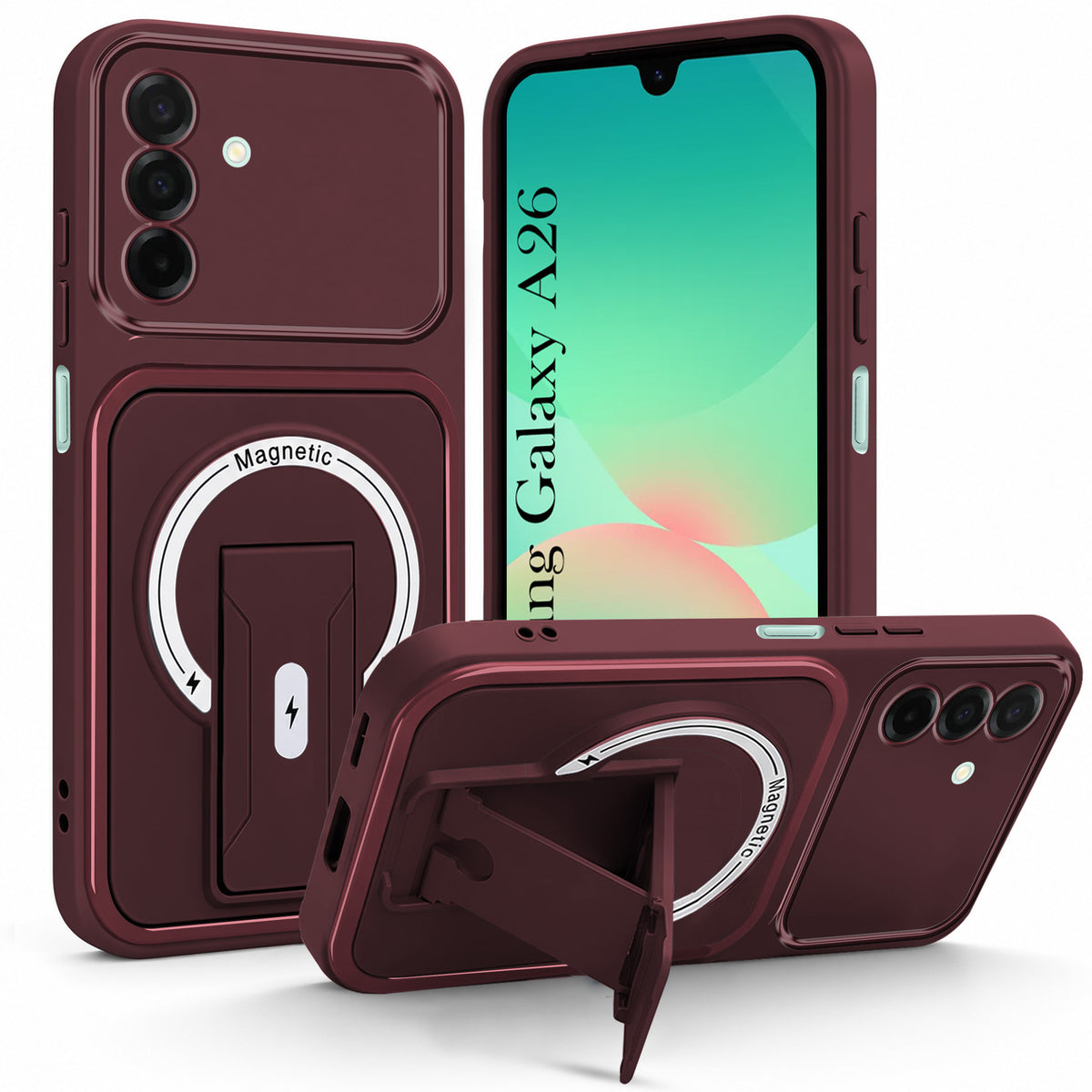For Samsung Galaxy A26 5G Back Case Cover Metallic (Hybrid Armor Kickstand | MagSafe Compatible | Camera Protection Shockproof)