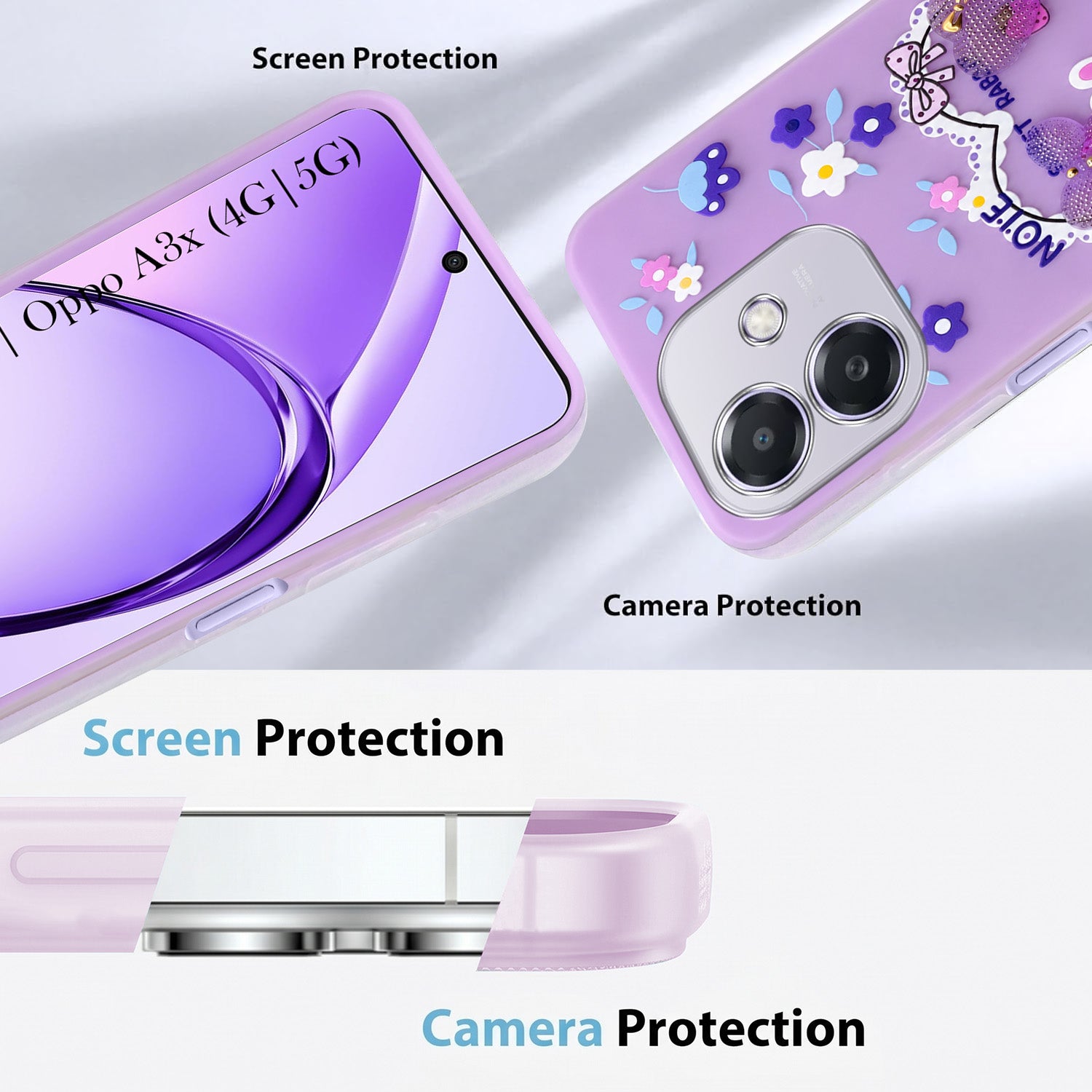 For Oppo A3X (4G/5G) | Oppo A3 5G Back Cover Case (3D Cute Heart Strap Holder | Camera Protection | Designer Girls Print)