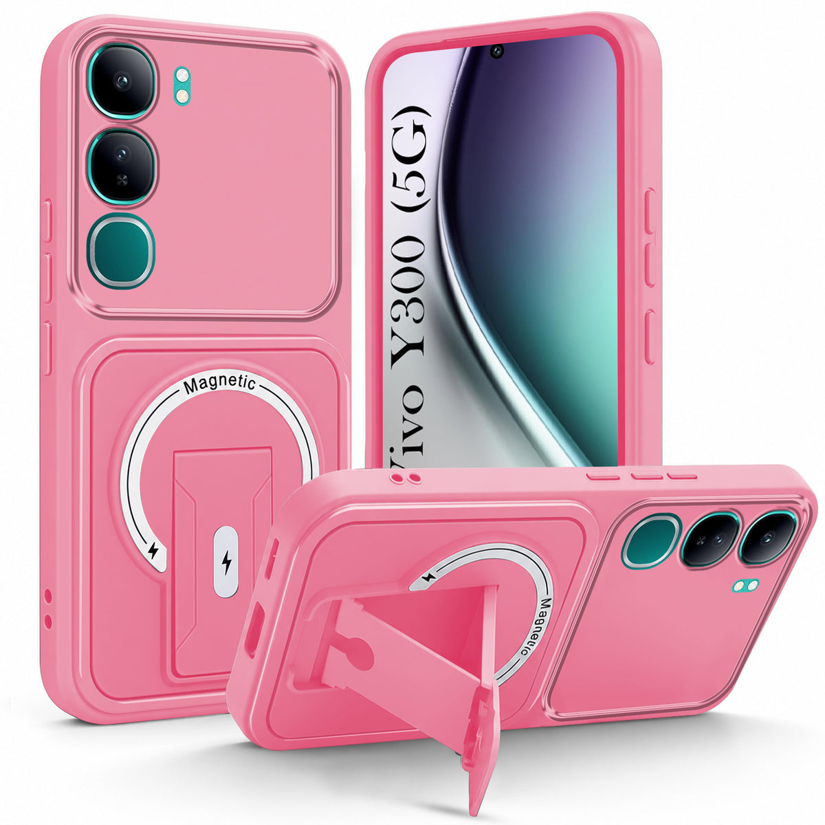 For Vivo Y300 Back Case Cover Metallic (Hybrid Armor Kickstand | MagSafe Compatible | Camera Protection Shockproof)