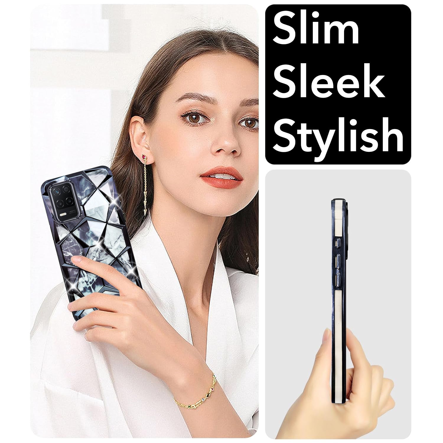 For Realme Narzo 30 5G Back Cover Case (Dual Design Glitter Sparkle and Detachable Diamond Print Case | Soft and Flexible)