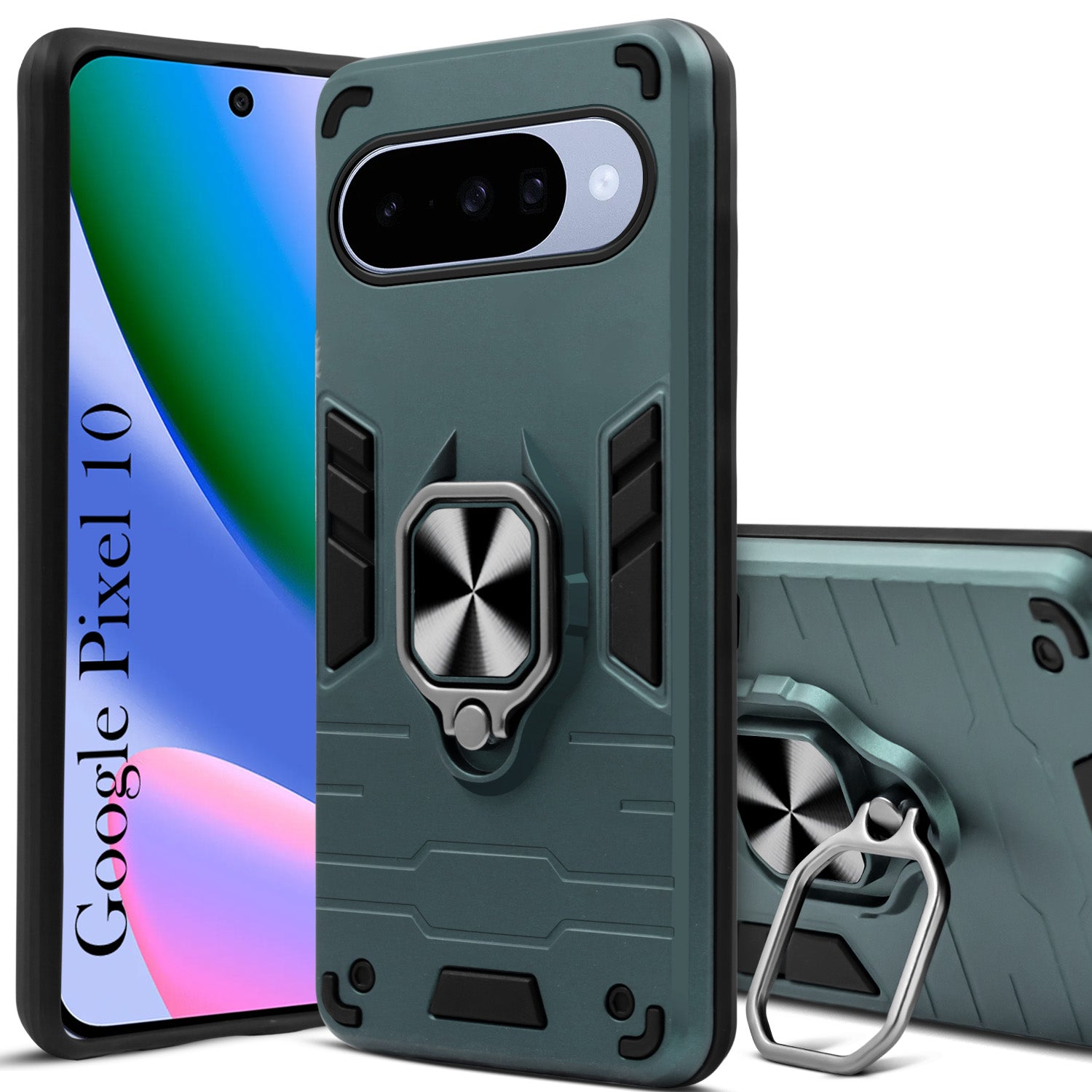 For Google Pixel 10 Back Cover Case (Shockproof Dual Layer Polycarbonate |Ring Holder Kickstand)