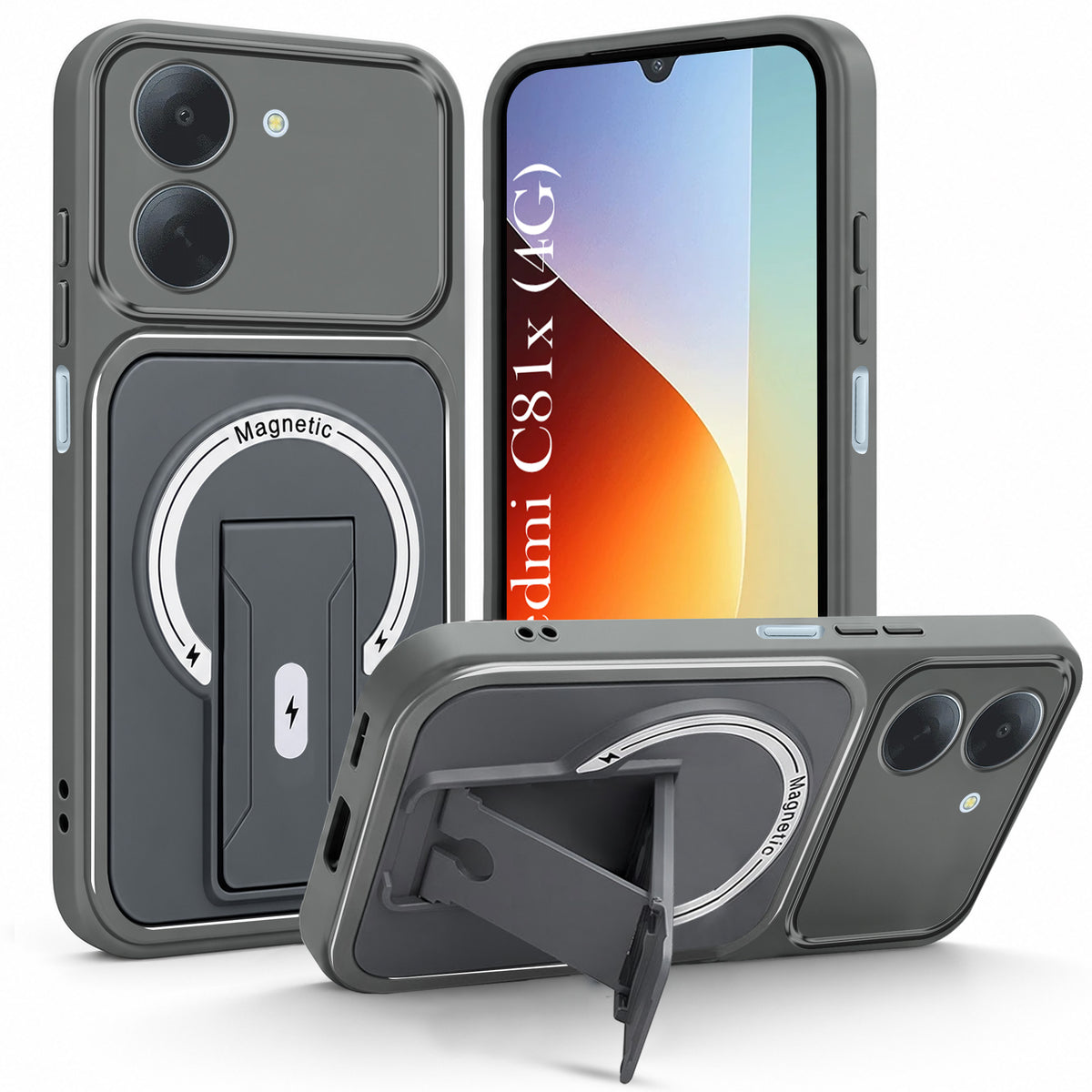 For Poco C81x Back Case Cover Metallic (Hybrid Armor Kickstand | MagSafe Compatible | Camera Protection Shockproof)
