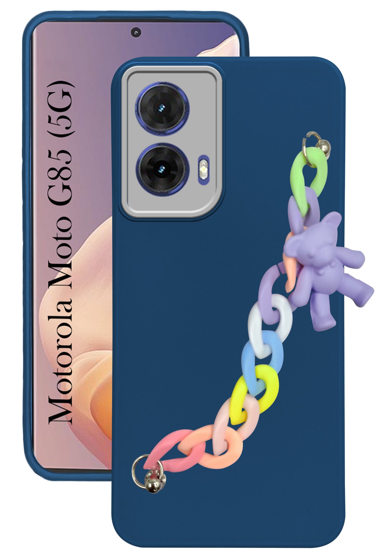 For Motorola Moto G85 5G Back Cover Case (Wrist Hanging Chain | Teddy Bracelet Charms | Dual Color Matte Finish | Full Camera Protection | Sleek and Professional)