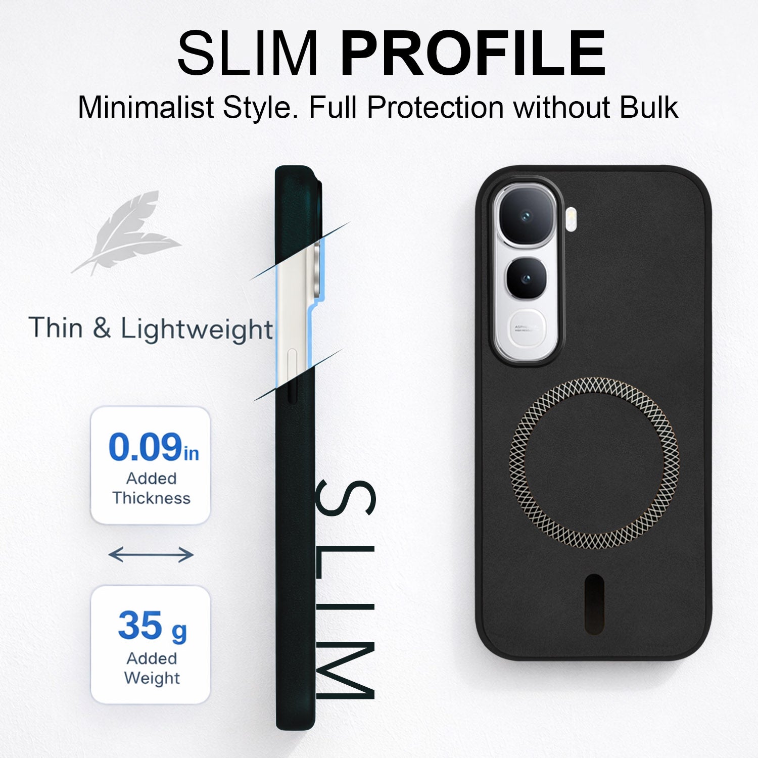 For Vivo Y400 Back Cover Case Leather Finish (MagSafe Compatible Wireless Charging | Soft Touch | Camera Bump Protection)