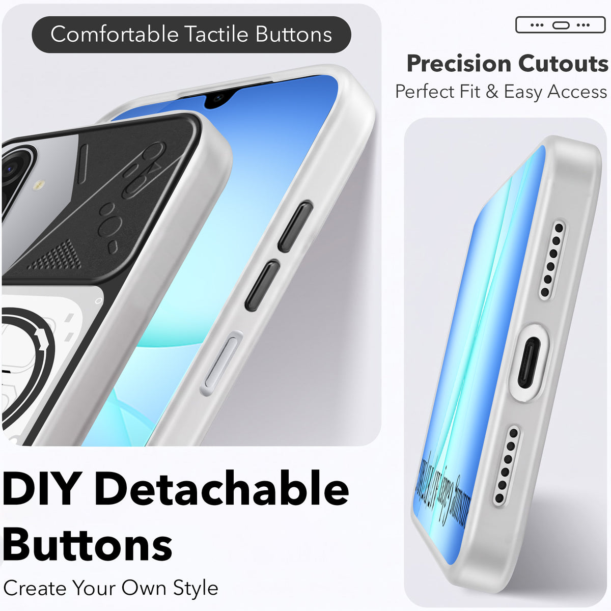 For Samsung Galaxy A17 | Samsung F17 | Samsung M17 5G Metallic Back Cover Case (Metallic Camera Protection & Buttons | Translucent Milky Shade | Hard Polycarbonate)