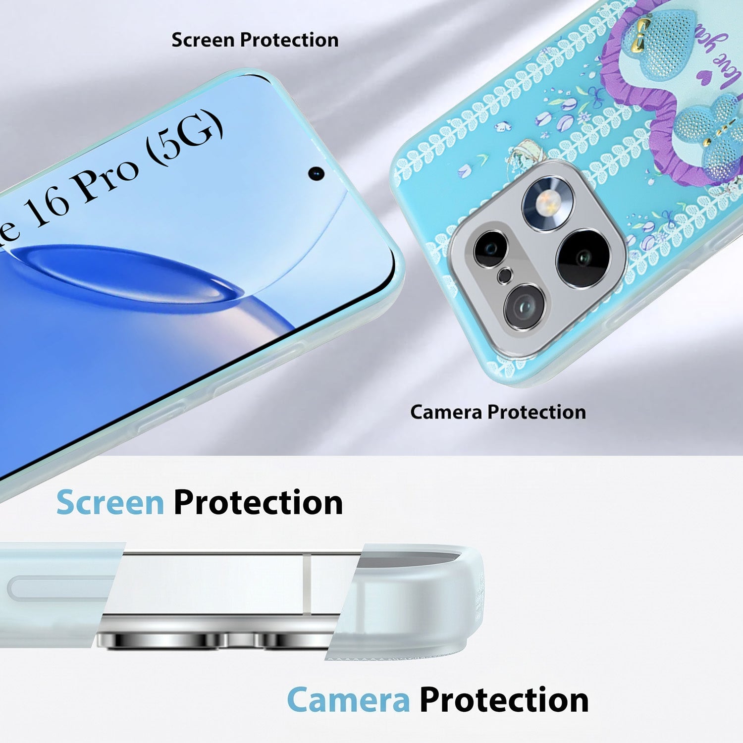 For Realme 16 Pro Back Cover Case (3D Cute Heart Strap Holder | Camera Protection | Designer Girls Print)
