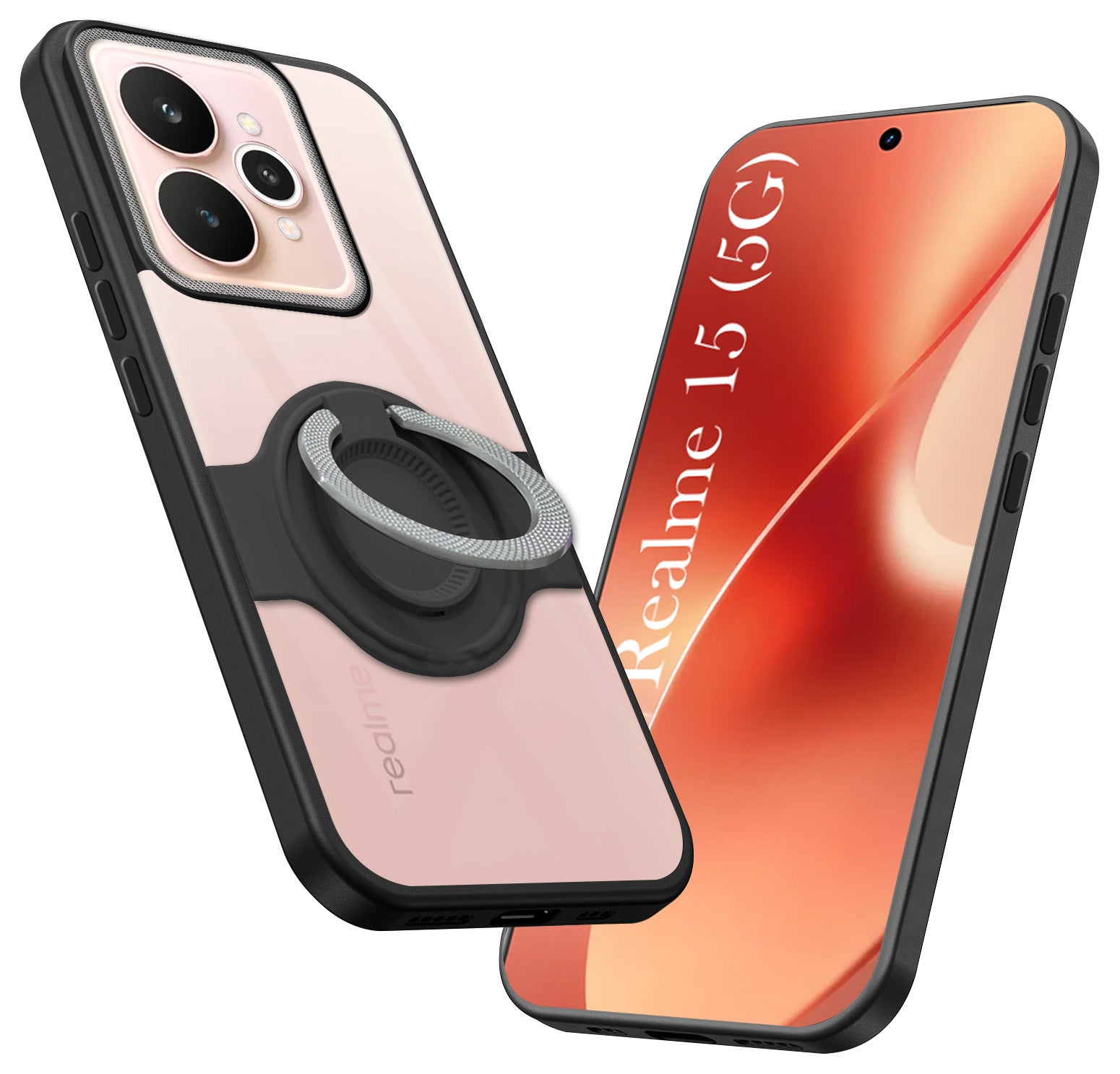 For Realme 15 Back Cover Case with stand (Built-in Ring Holder Kickstand | Lifetime Anti Yellow | Camera Protection)