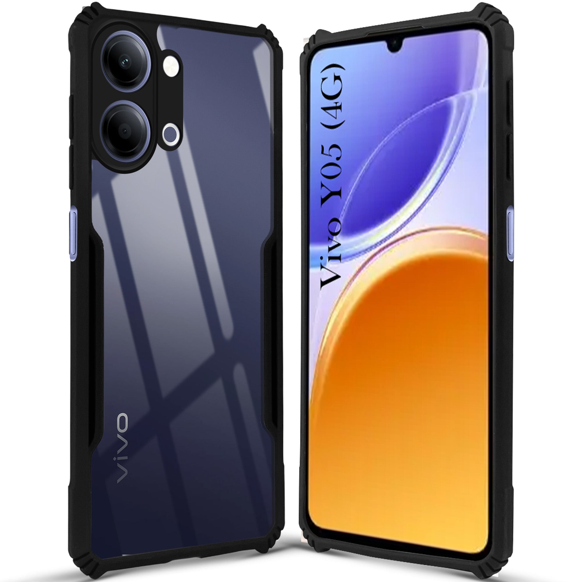 For Vivo Y05 4G Back Cover Case Hybrid  (Shockproof with Polycarbonate Clear Panel | Professional Black)