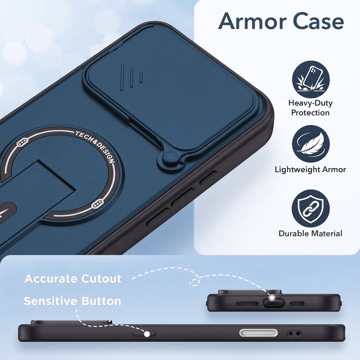 For Apple iPhone 17 Pro Back Case Cover Metallic (Hybrid Armor Kickstand | Sliding Shutter Camera Protection | MagSafe Compatible)
