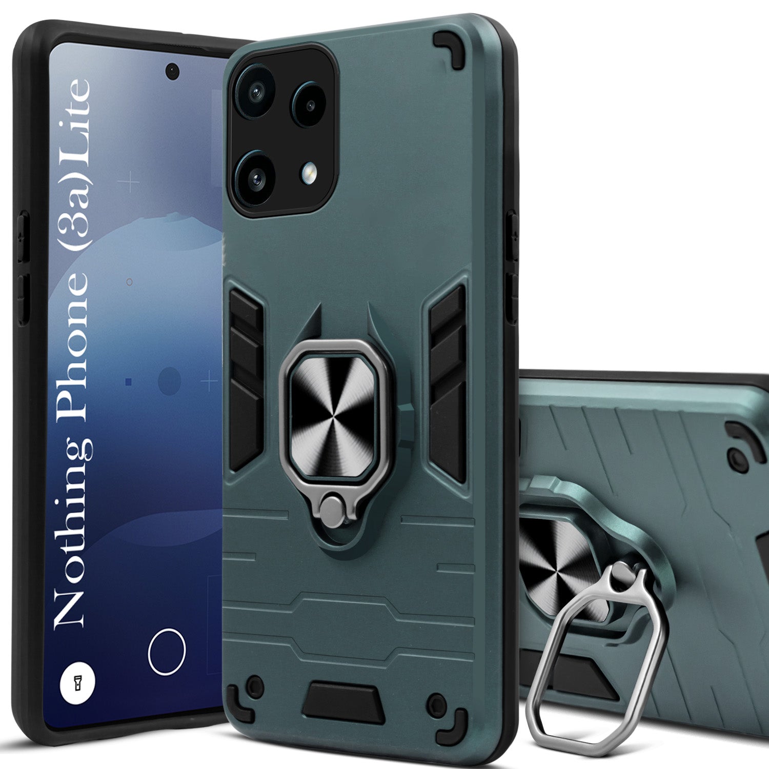 For Nothing Phone 3A Lite Back Cover Case Hybrid Armor (Shockproof Dual Layer Polycarbonate |Ring Holder Kickstand)