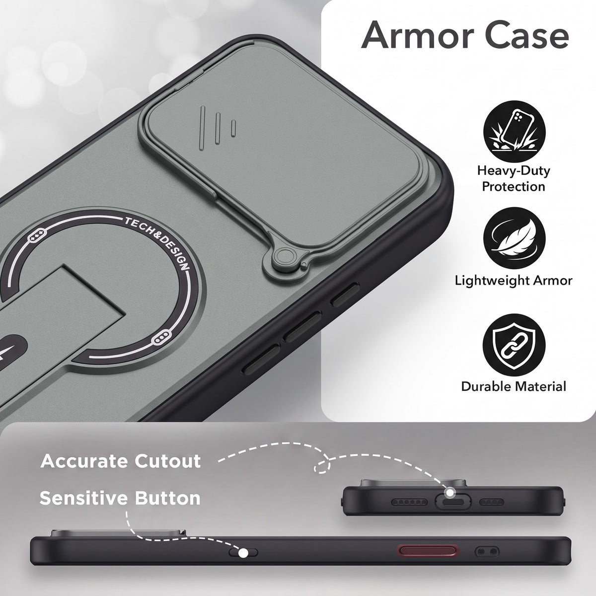 For Apple iPhone 18 Pro Max Back Case Cover Metallic (Hybrid Armor Kickstand | Sliding Shutter Camera Protection | MagSafe Compatible)
