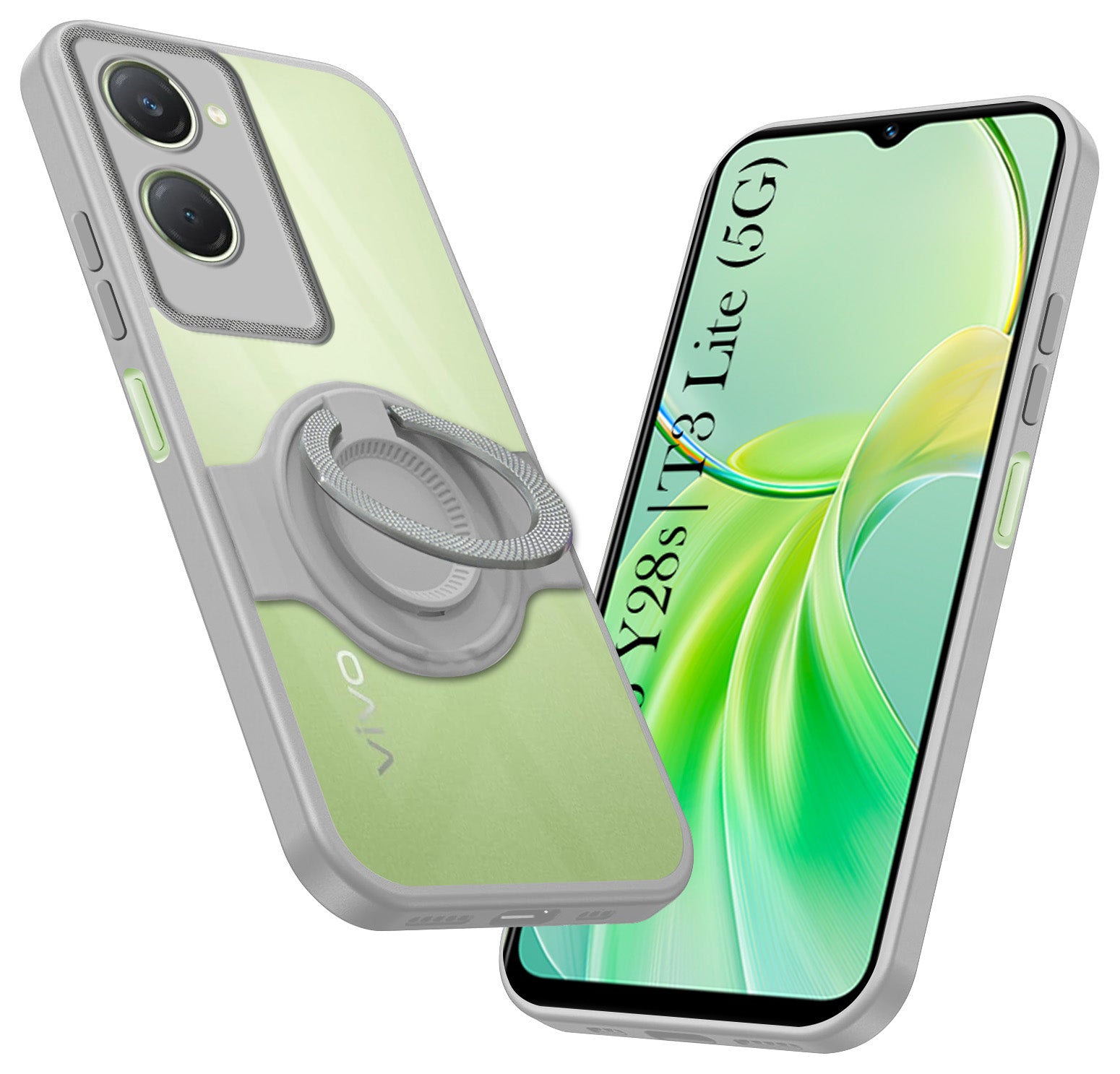 For Vivo T3 Lite 5G | Vivo Y28s 5G Back Cover Case with stand (Built-in Ring Holder Kickstand | Lifetime Anti Yellow | Camera Protection)