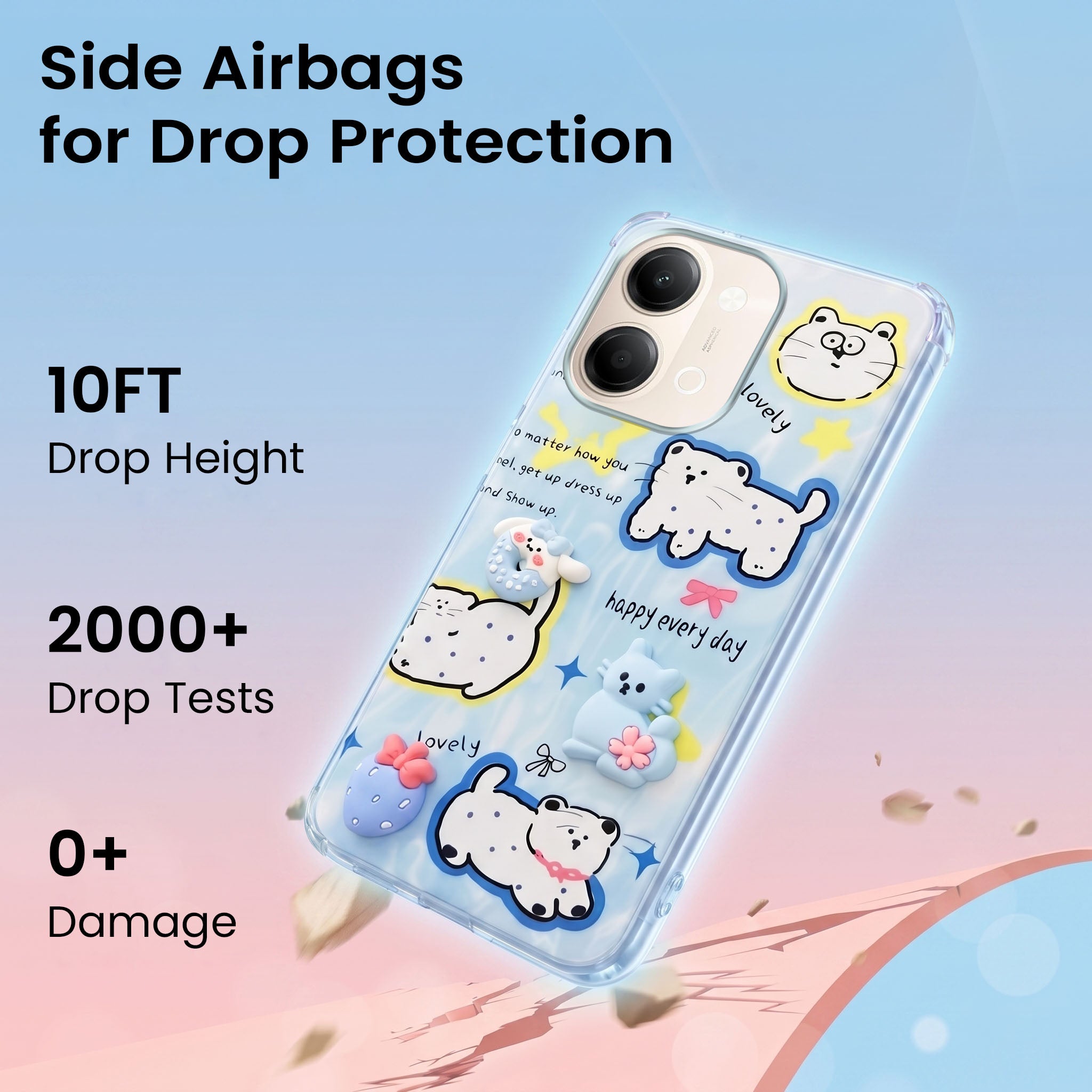 For Vivo Y05 4G Back Cover Case (3D Cute Cartoons | Hard Back Side Soft | Matte Premium Finish | HD Printing)