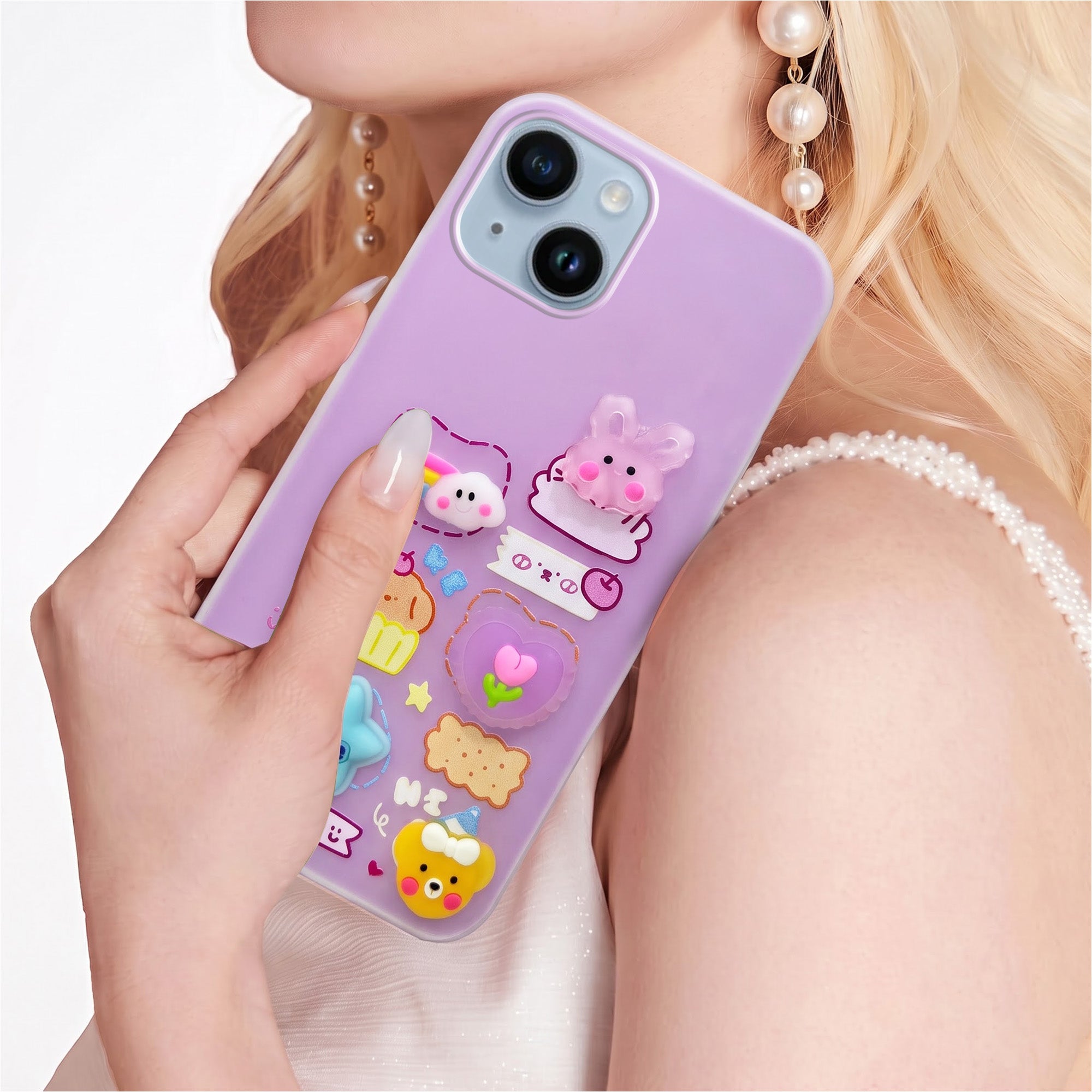 For Apple iPhone 14 Back Cover Case (Cute 3D cartoon charms design | Slim Aesthetic Case for Girls | Camera Protection | Hard Unbreakable)