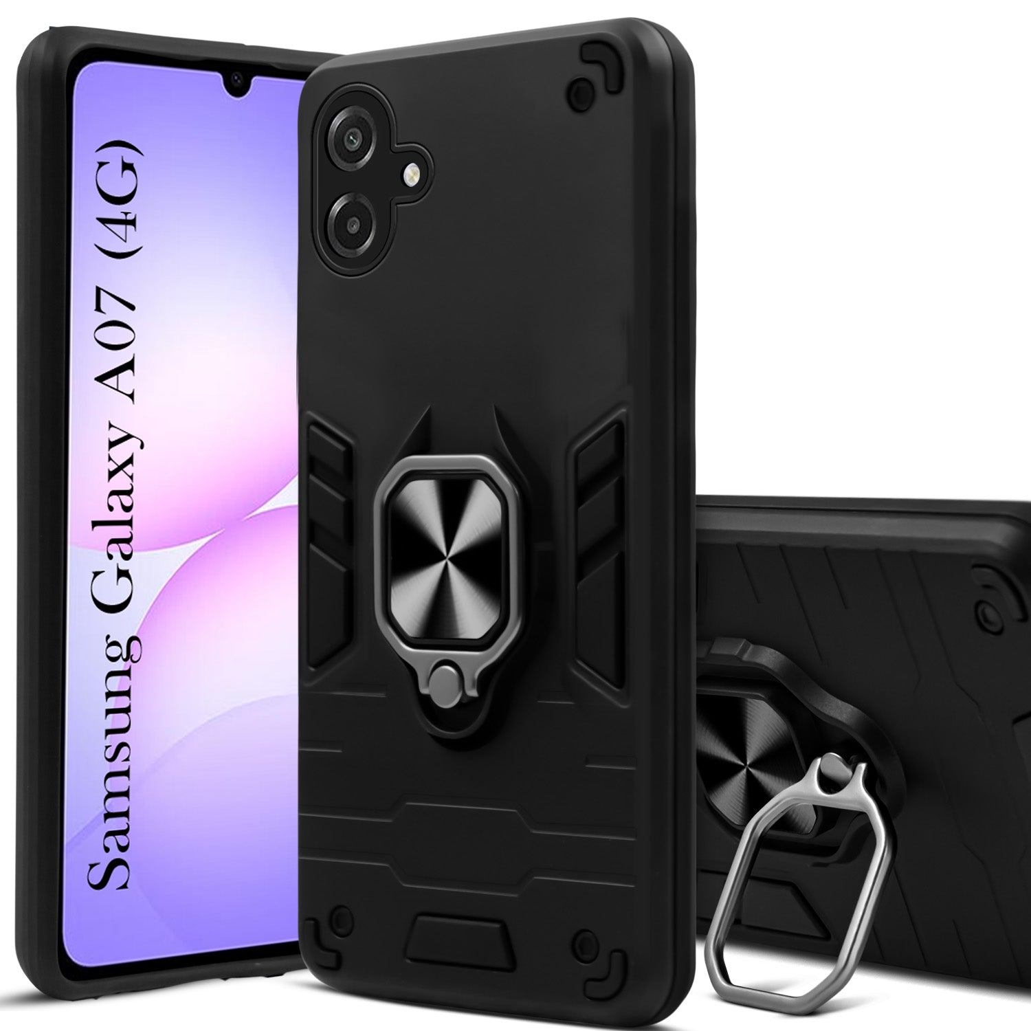 For Samsung Galaxy A07 4G Back Cover Case Hybrid Armor (Shockproof Dual Layer Polycarbonate |Ring Holder Kickstand)
