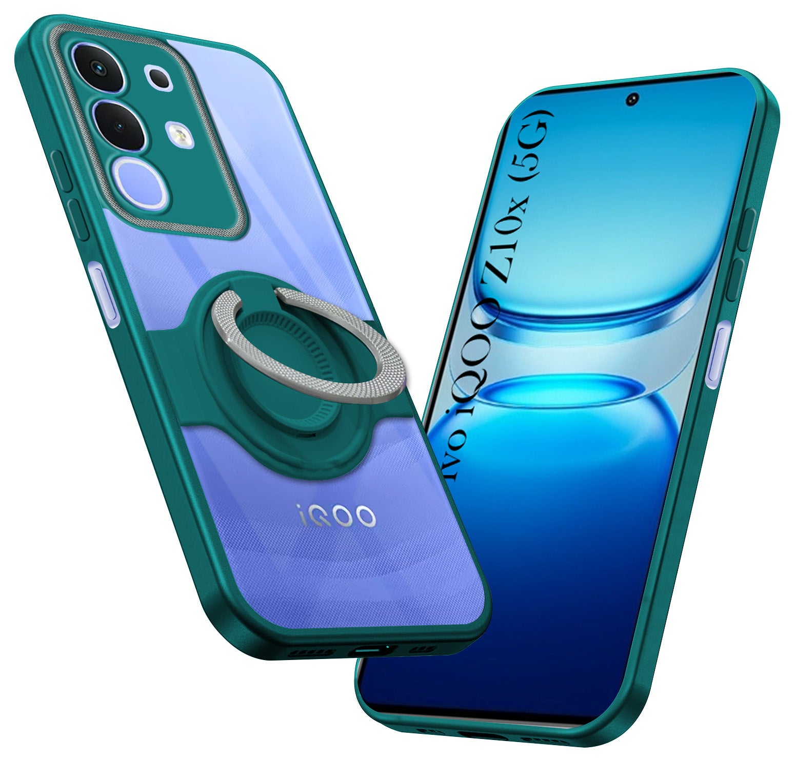 For Vivo iQOO Z10x Back Cover Case with stand (Built-in Ring Holder Kickstand | Lifetime Anti Yellow | Camera Protection)