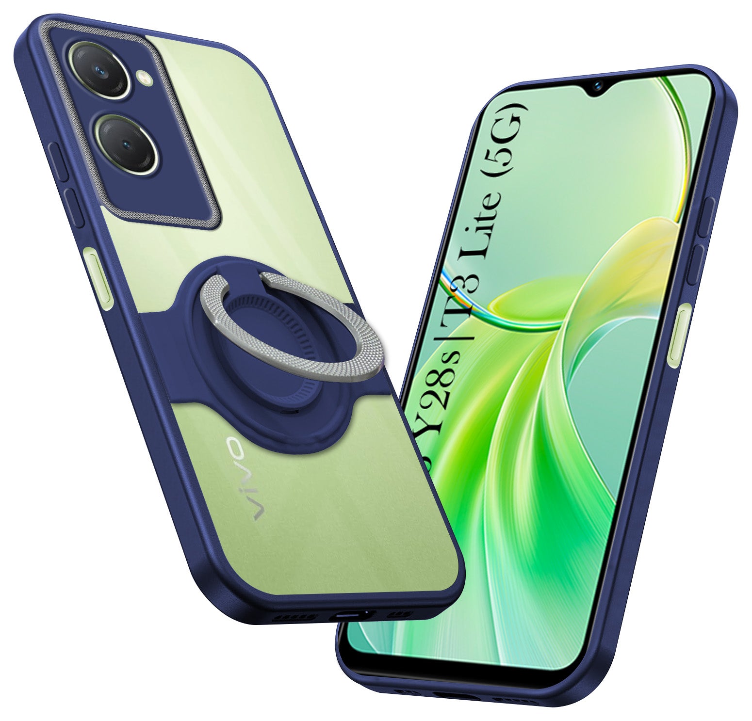 For Vivo T3 Lite 5G | Vivo Y28s 5G Back Cover Case with stand (Built-in Ring Holder Kickstand | Lifetime Anti Yellow | Camera Protection)