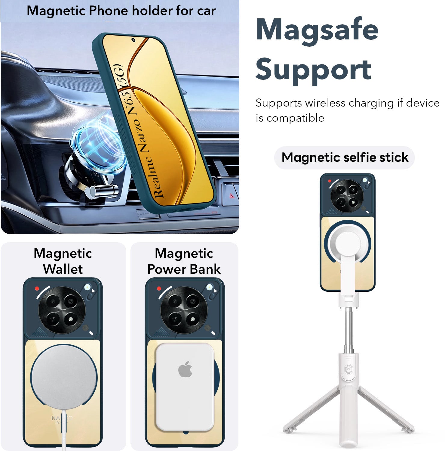 For Realme Narzo N65 5G Back Cover Case Lifetime Anti-Yellow Clear (Camera Protection | Side Grip | Wireless MagSafe Compatible)