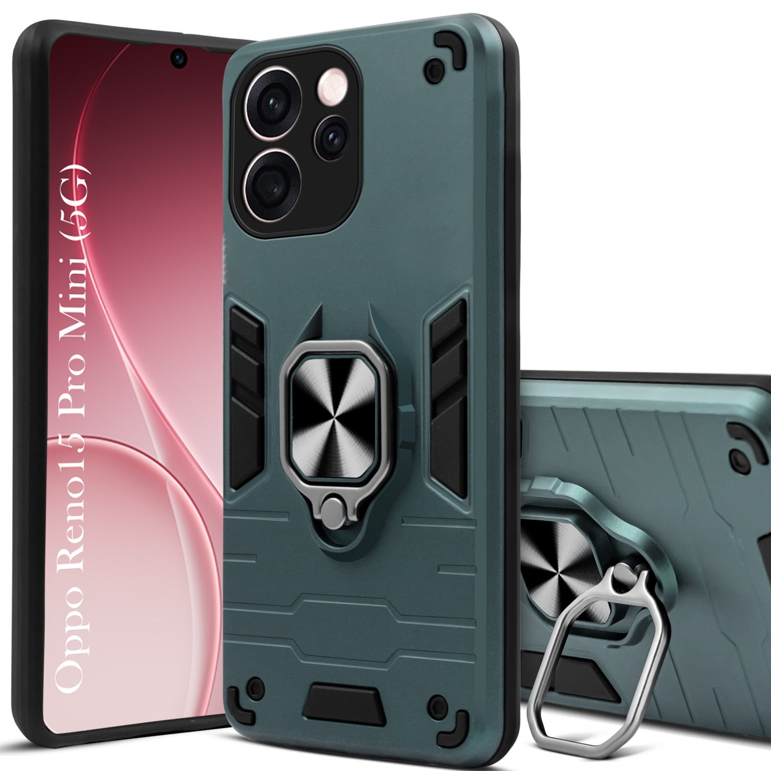 For Oppo Reno15 Pro Mini 5G | Oppo Reno 15 Pro Mini 5G Back Cover Case Hybrid Armor (Shockproof Dual Layer Polycarbonate |Ring Holder Kickstand)