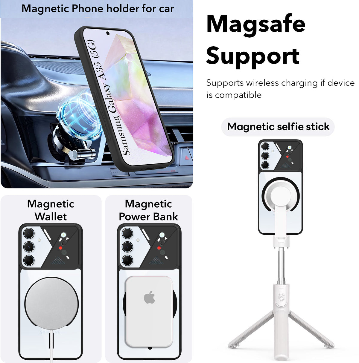 For Samsung Galaxy A35 5G Back Cover Case Lifetime Anti-Yellow Clear (Camera Protection | Side Grip | Wireless MagSafe Compatible)
