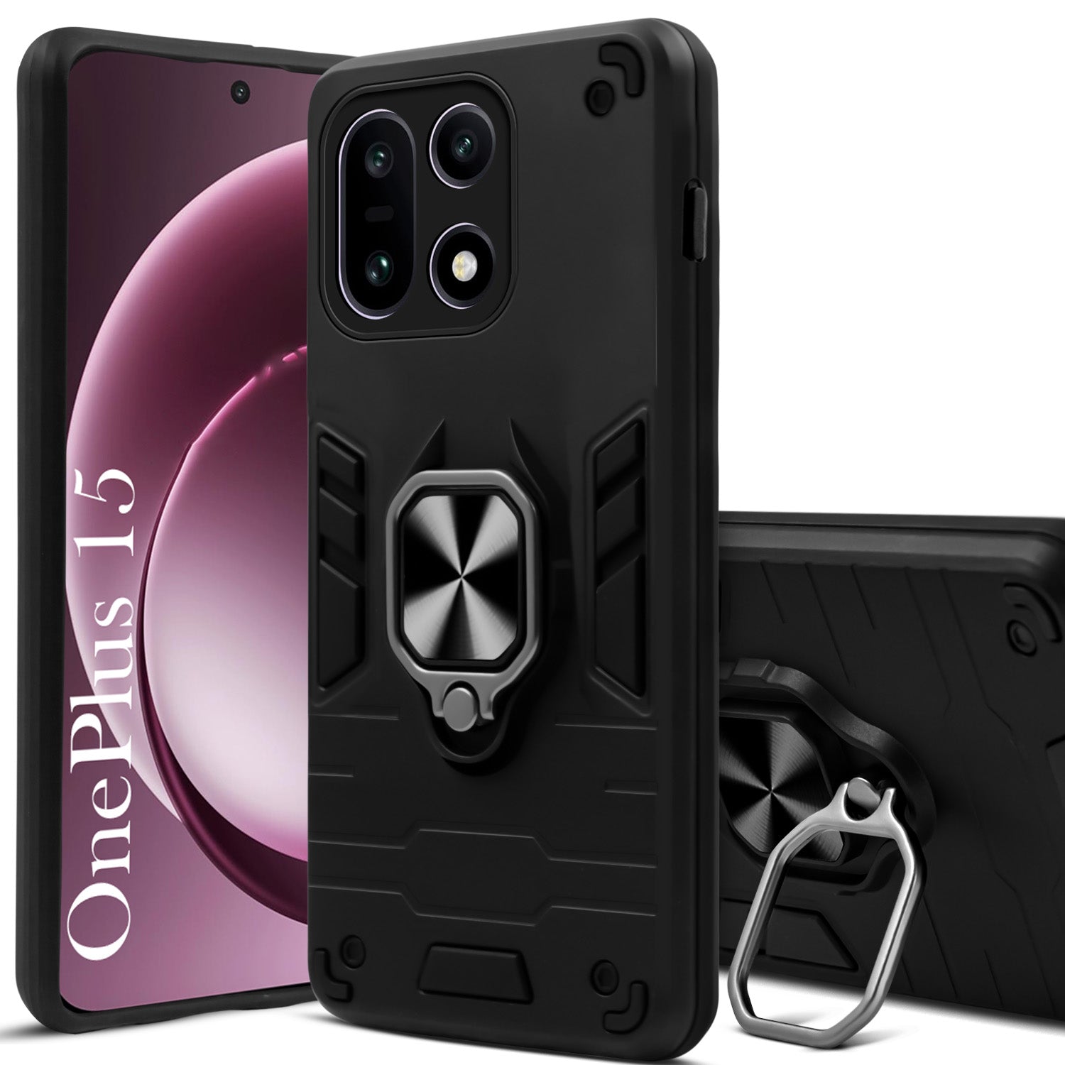 For OnePlus 15 5G Back Cover Case Hybrid Armor (Shockproof Dual Layer Polycarbonate |Ring Holder Kickstand)