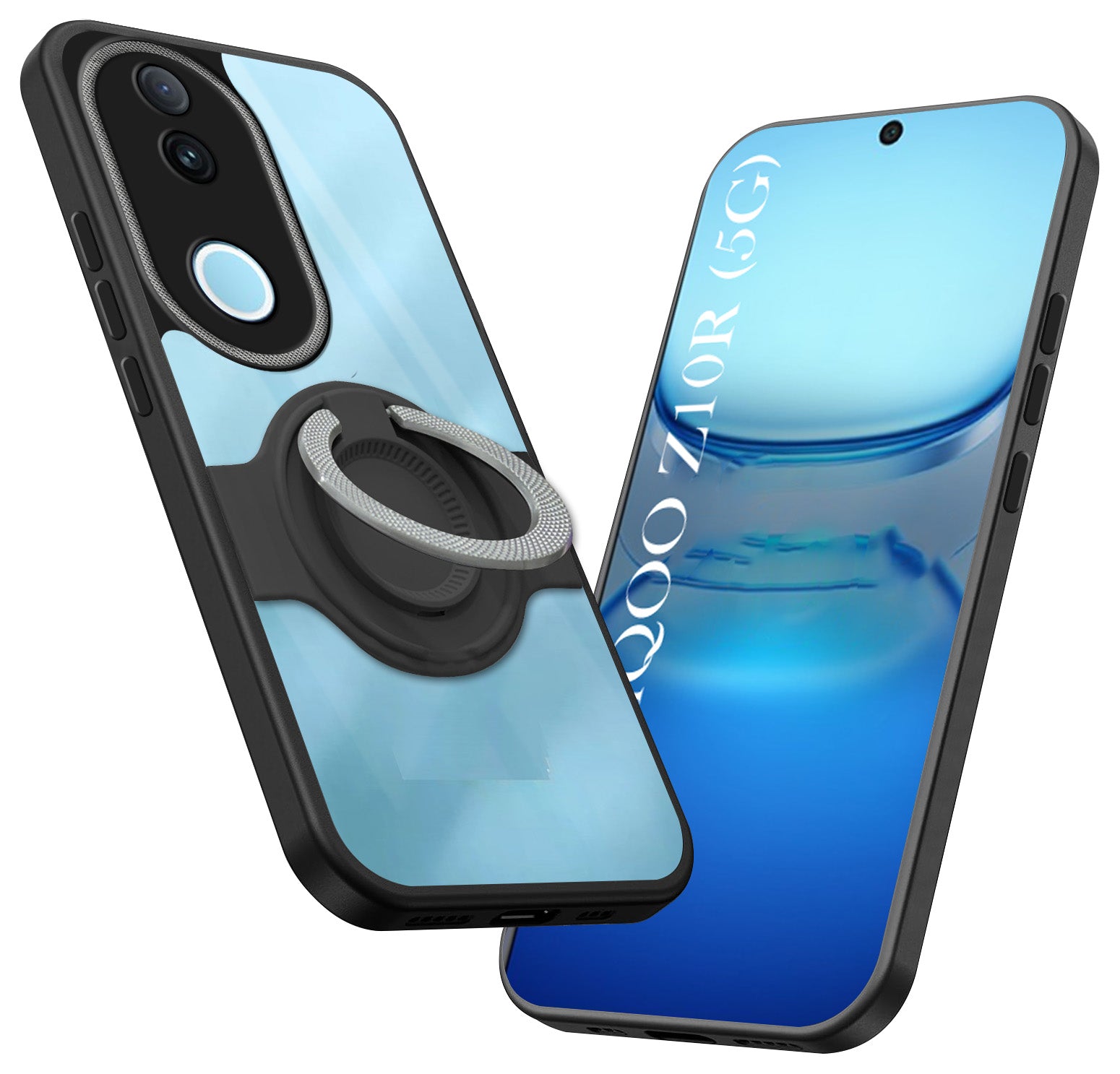 For Vivo iQOO Z10R Back Cover Case with stand (Built-in Ring Holder Kickstand | Lifetime Anti Yellow | Camera Protection)
