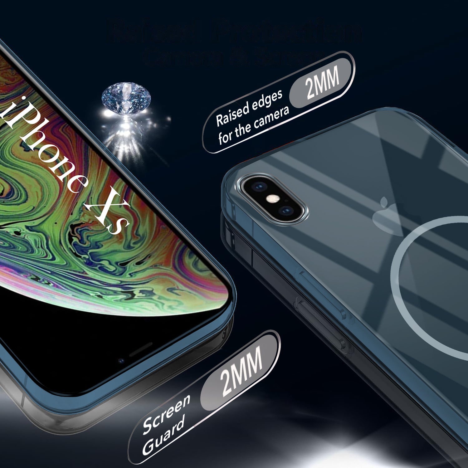 For Apple iPhone Xs Back Cover Case (Crystal Clear Case | MagSafe Wireless Charging Support | Hard Anti Yellow | Camera Protection Bump)