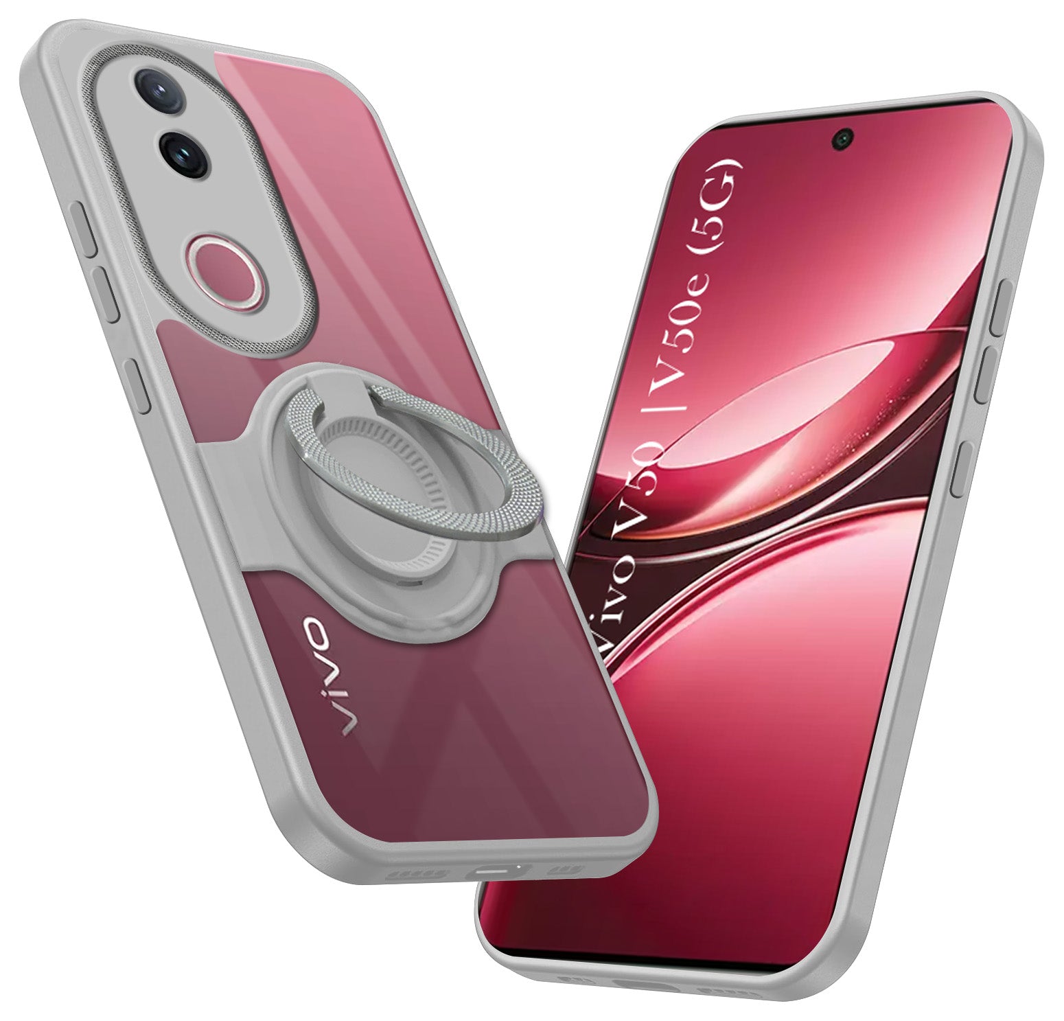 For Vivo V50 | Vivo V50e Back Cover Case with stand (Built-in Ring Holder Kickstand | Lifetime Anti Yellow | Camera Protection)