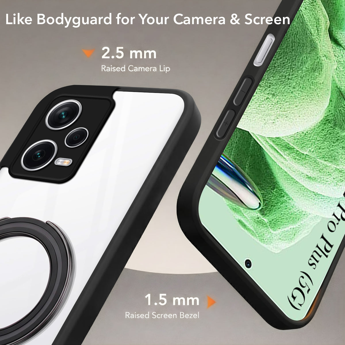 For Xiaomi Redmi Note 12 Pro Plus 5G Back Cover Case (Kick Stand Ring Holder | Life time Anti Yellow | Camera Protection)
