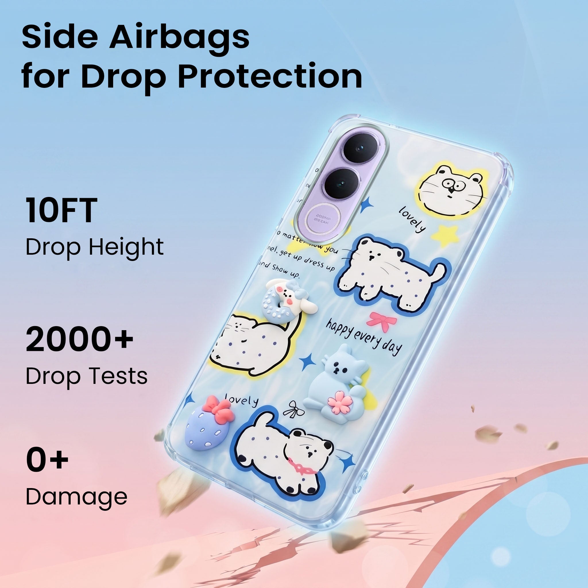 For Vivo V70 FE 5G Back Cover Case (3D Cute Cartoons | Hard Back Side Soft | Matte Premium Finish | HD Printing)
