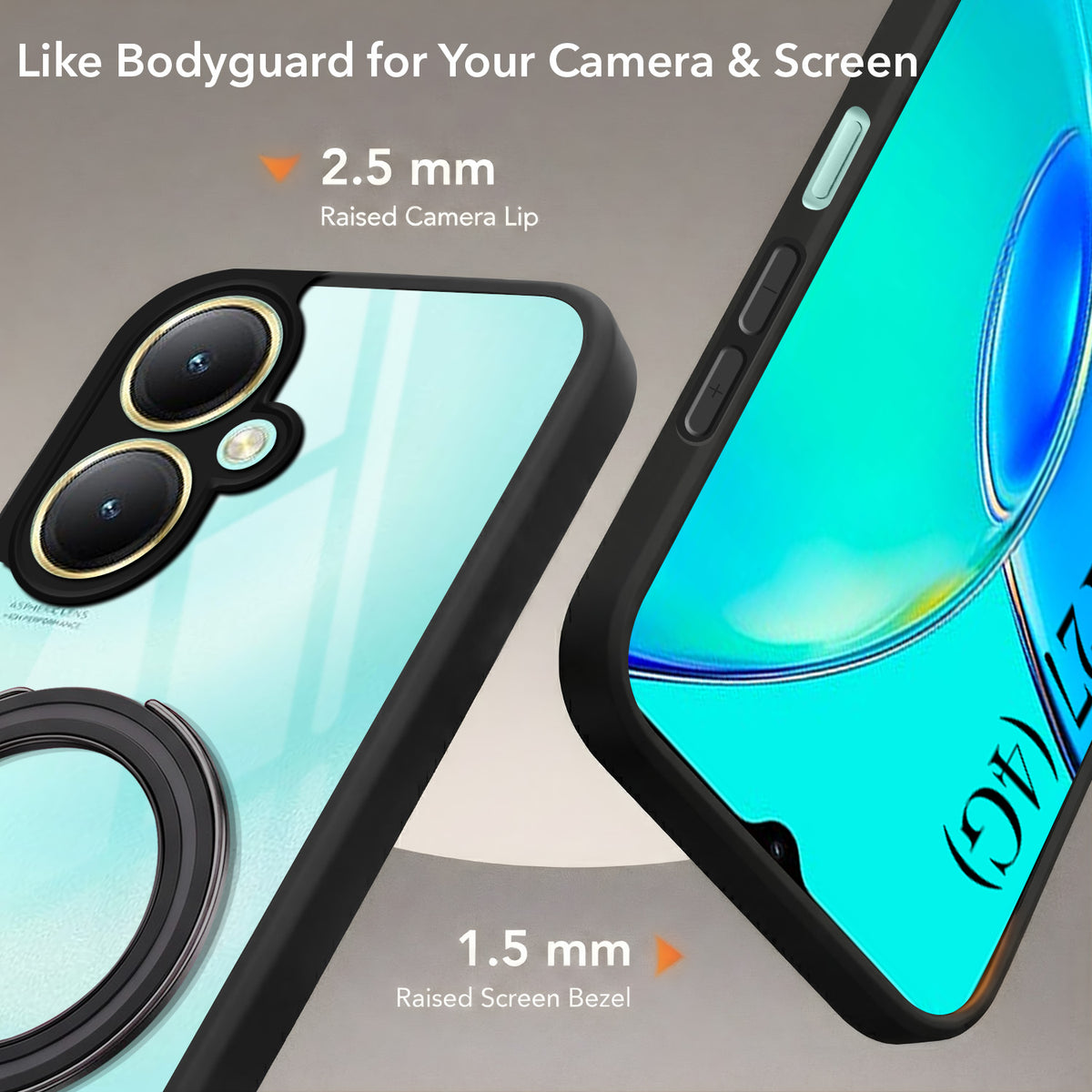 For Vivo Y27 Back Cover Case (Kick Stand Ring Holder | Life time Anti Yellow | Camera Protection)