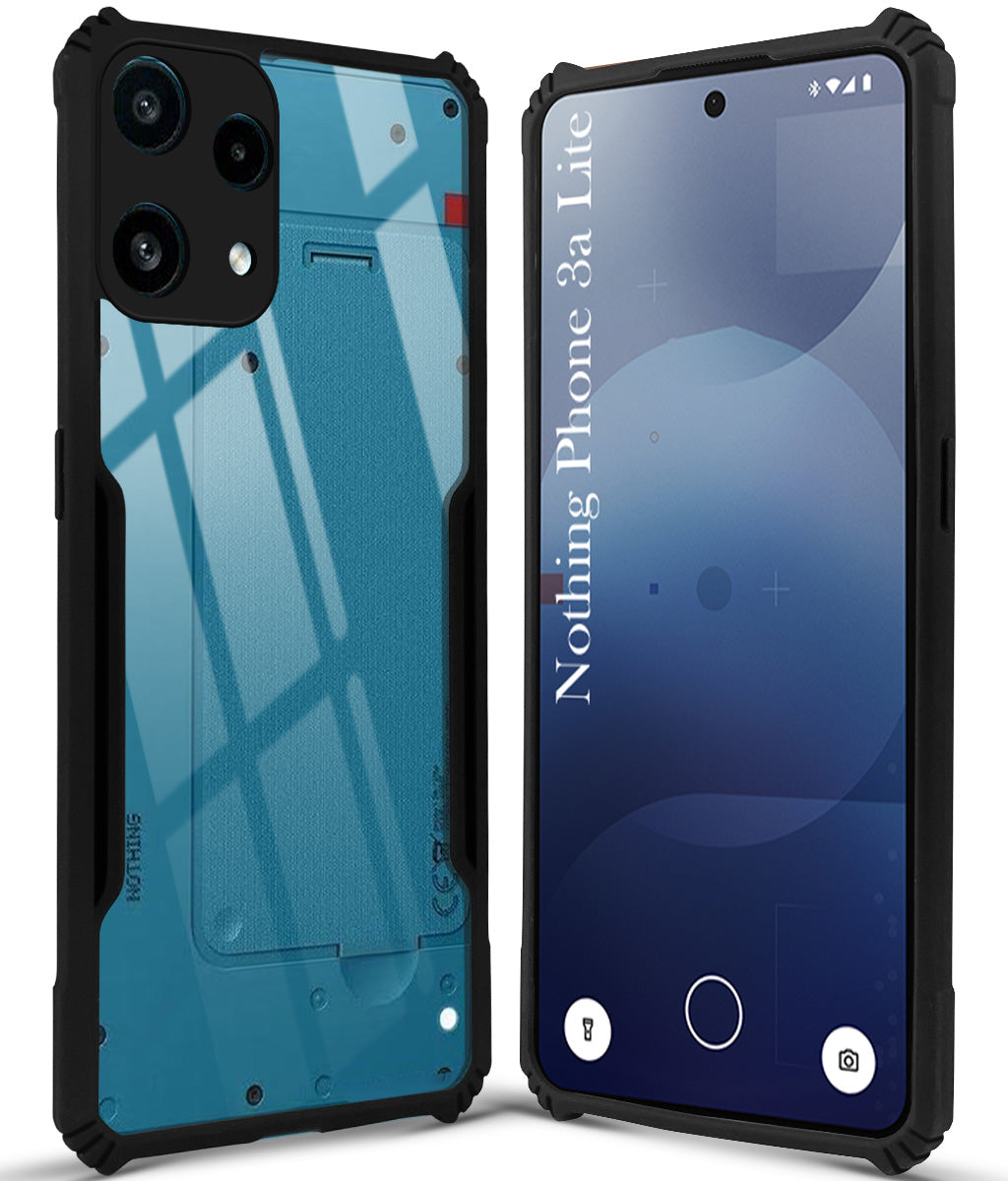 For Nothing Phone 3A Lite Back Cover Case Hybrid (Shockproof with Polycarbonate Clear Panel | Professional Black)