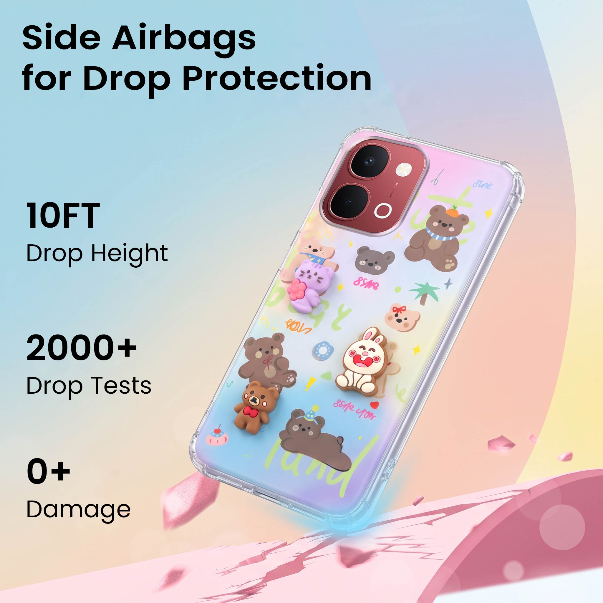 For Vivo Y31T 5G Back Cover Case (3D Cute Cartoons | Hard Back Side Soft | Matte Premium Finish | HD Printing)