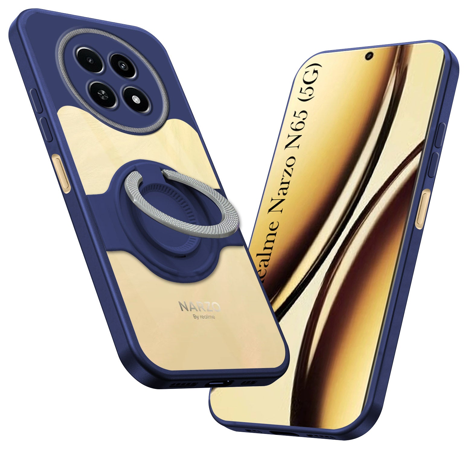 For Realme Narzo N65 5G Back Cover Case with stand (Built-in Ring Holder Kickstand | Lifetime Anti Yellow | Camera Protection)