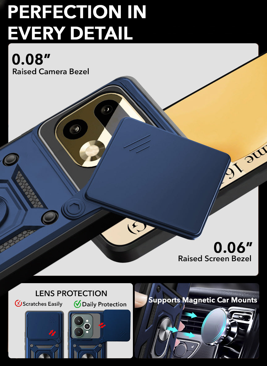 For Realme 16 Pro Plus 5G Back Cover Case Hybrid Armor (Sliding Shutter Camera Protection | Polycarbonate |Ring Holder Kickstand)