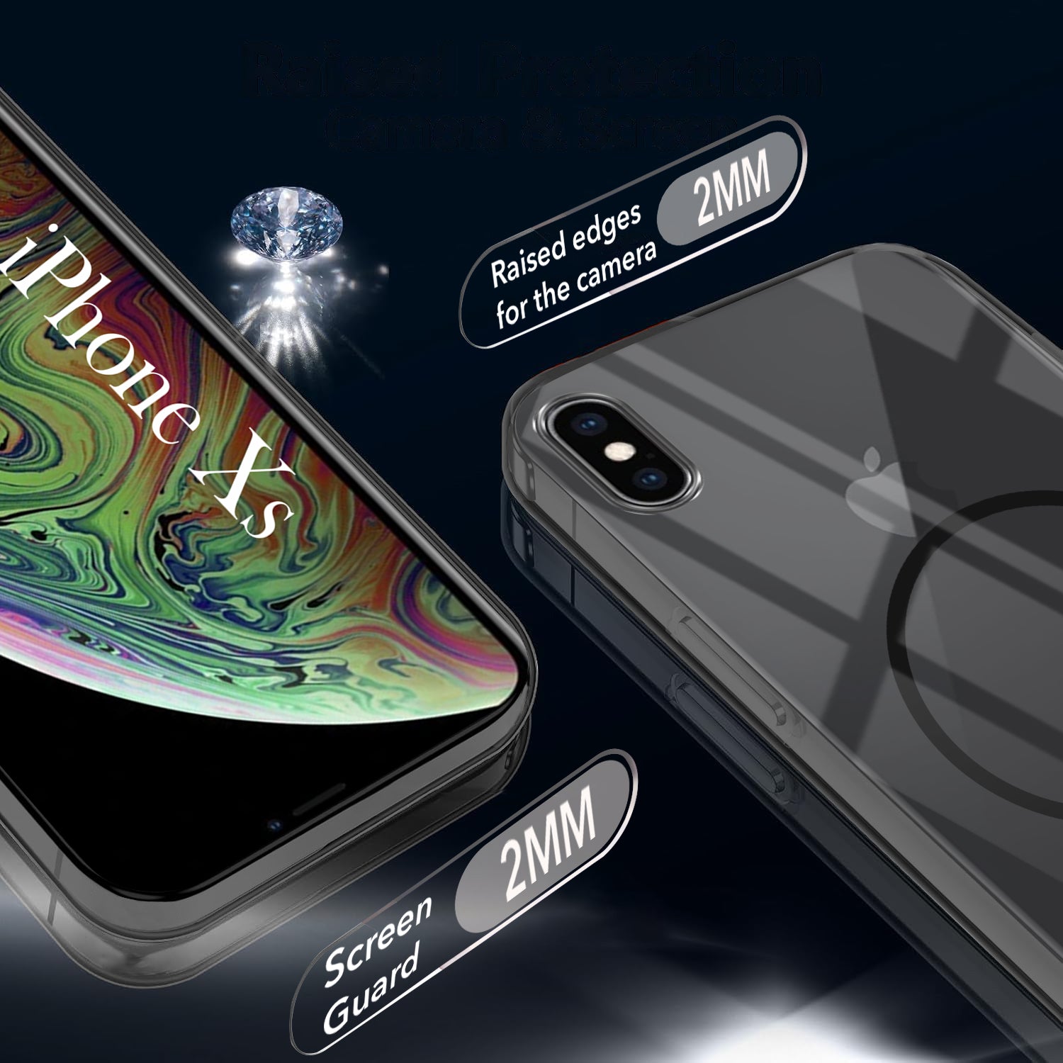 For Apple iPhone Xs Back Cover Case (Crystal Clear Case | MagSafe Wireless Charging Support | Hard Anti Yellow | Camera Protection Bump)