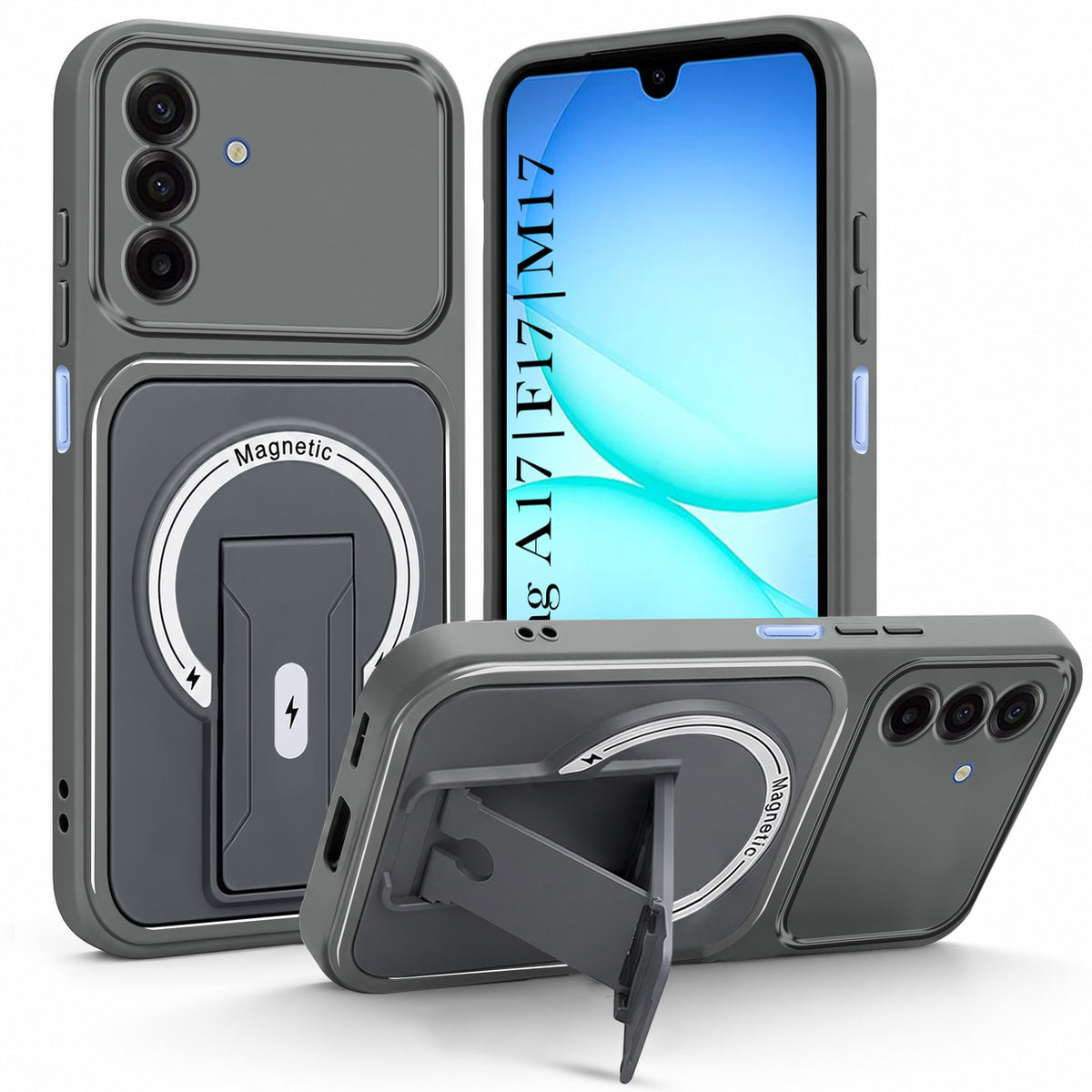 For Samsung Galaxy A17 | F17 | M17 5G Back Case Cover Metallic (Hybrid Armor Kickstand | MagSafe Compatible | Camera Protection Shockproof)